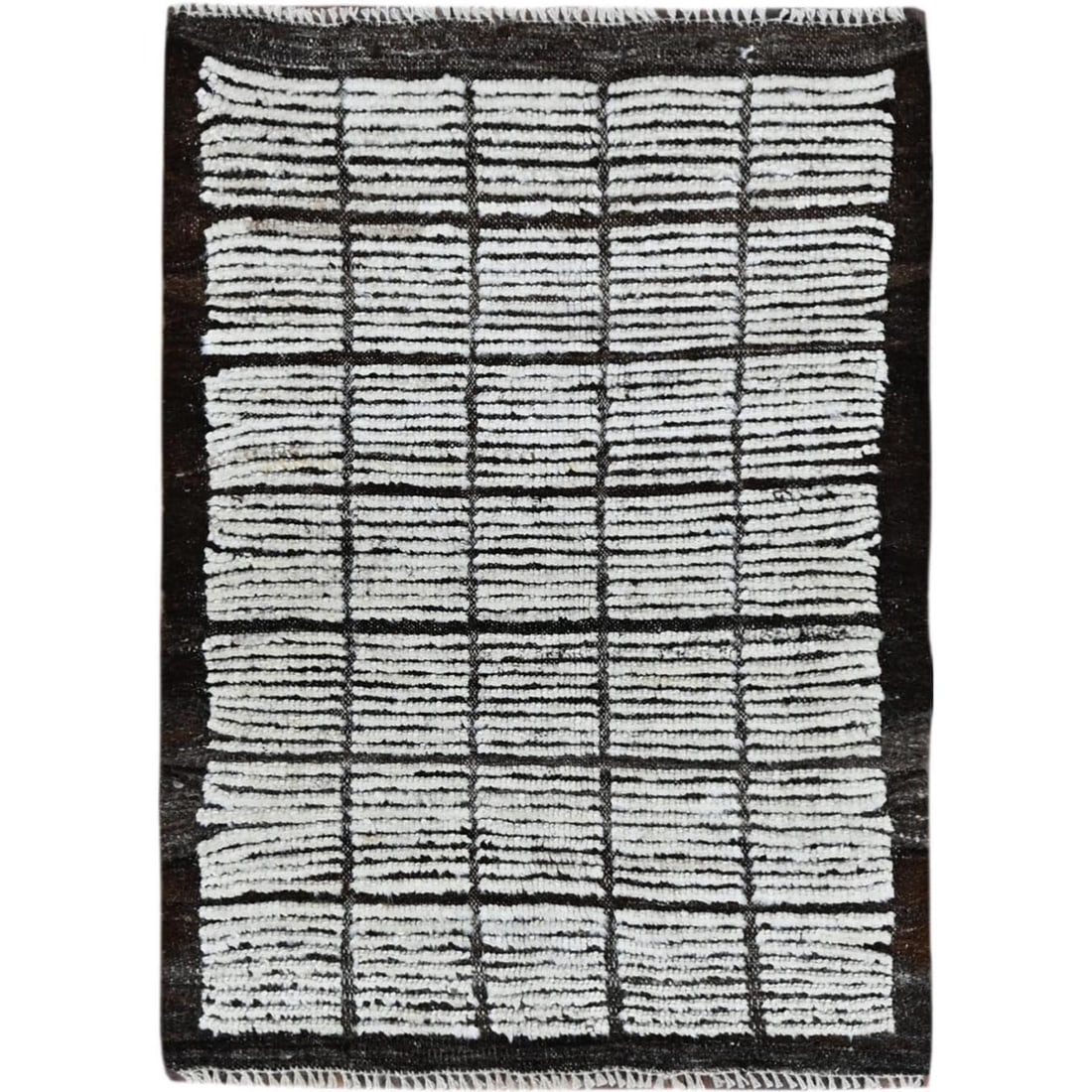 Rug 2'1"x2'10" White Moroccan Weave with Grid Design Wool Hand Knotted Mat: Rug 2'1"x2'10" White Moroccan Weave with Grid Design Wool Hand Knotted Mat This listing features Rug 2'1"x2'10" White Moroccan Weave with Grid Design Wool Hand Knotted Mat. Item specifics are provided