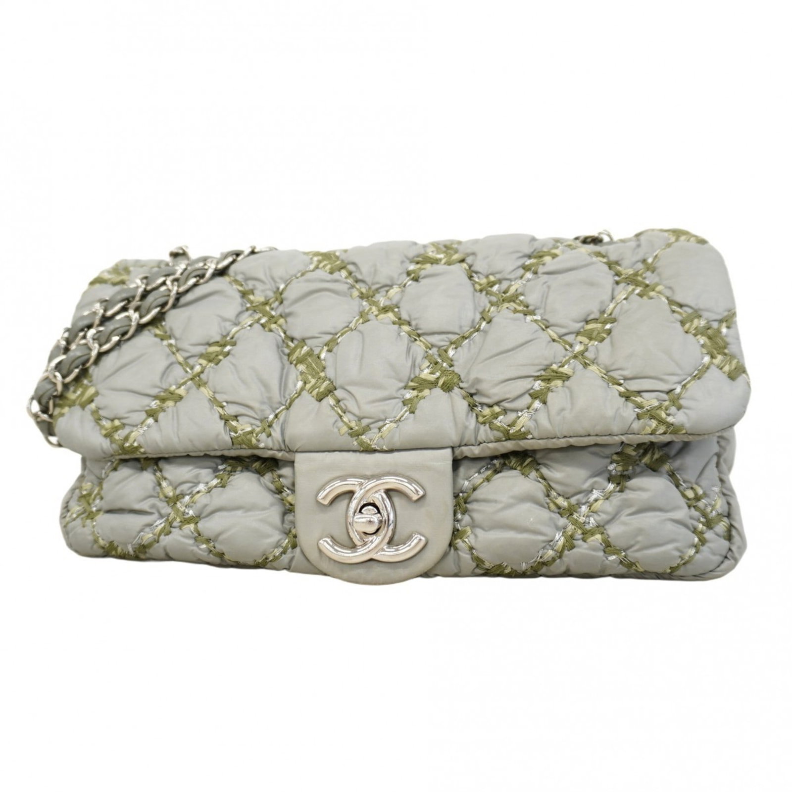 Nylon Chanel Shoulder Bag: Nylon Chanel Shoulder Bag This listing features Nylon Chanel Shoulder Bag. Item specifics are provided below. Item Specifics: Brand: Chanel Type: Shoulder Bag Material: Nylon Color: Khaki Hardware Col