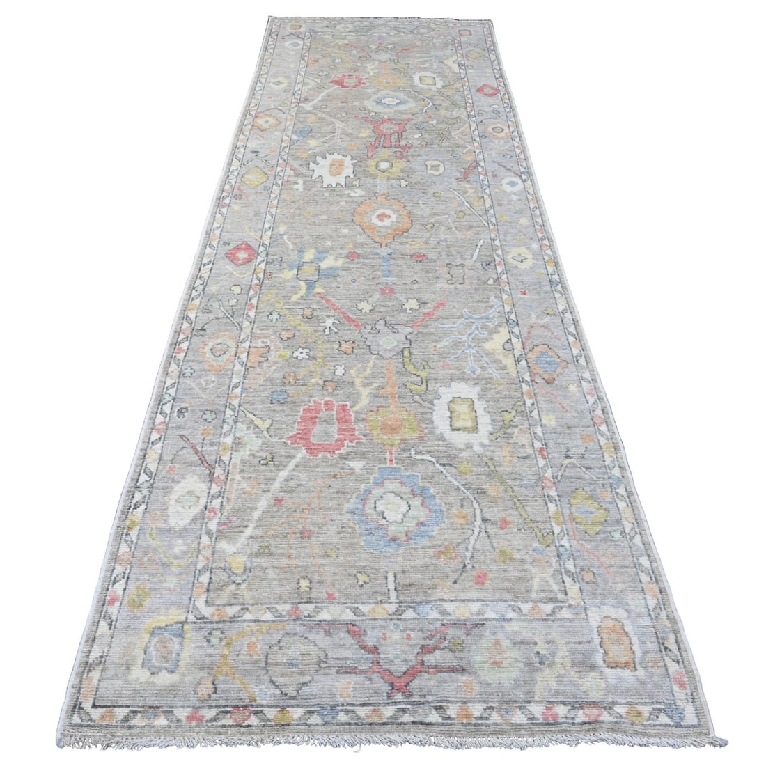 Rug 3'10"x12'1" Gray Hand Knotted Angora Oushak Leaf Design Wool Runner: Rug 3'10"x12'1" Gray Hand Knotted Angora Oushak Leaf Design Wool Runner This listing features Rug 3'10"x12'1" Gray Hand Knotted Angora Oushak Leaf Design Wool Runner. Item specifics are provided below