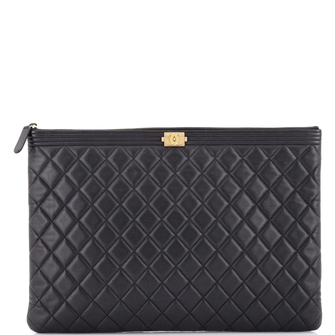 Large Chanel Boy O Case Clutch Quilted Caviar: Large Chanel Boy O Case Clutch Quilted Caviar This listing features Large Chanel Boy O Case Clutch Quilted Caviar. Item specifics are provided below. Item Specifics: Brand: Chanel Exterior Material: L