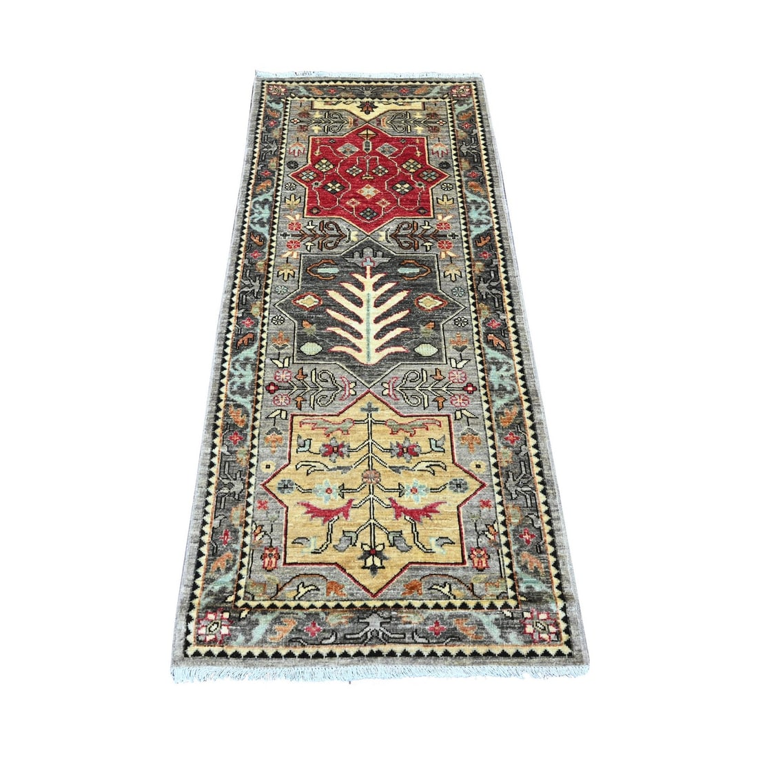 Rug 2'6"x5'9" Gray Caucasian Akstafa Design Pure Wool Hand Knotted Runner: Rug 2'6"x5'9" Gray Caucasian Akstafa Design Pure Wool Hand Knotted Runner This listing features Rug 2'6"x5'9" Gray Caucasian Akstafa Design Pure Wool Hand Knotted Runner. Item specifics are provided b