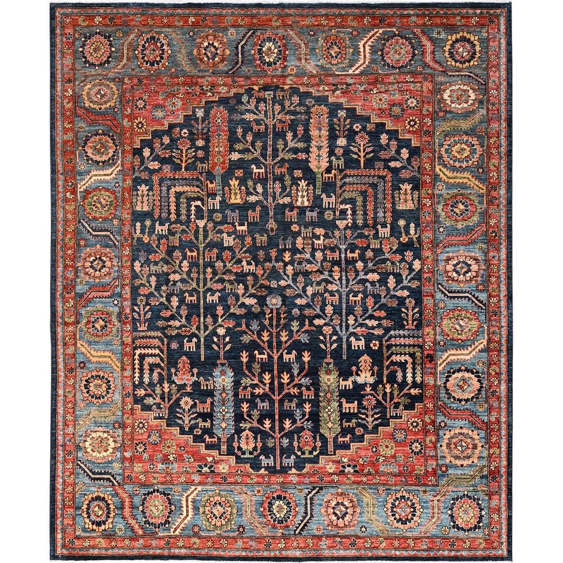 Rug 8'2"x9'10" Yale Blue Cypress and Willow Tree Design Wool Hand Knotted: Rug 8'2"x9'10" Yale Blue Cypress and Willow Tree Design Wool Hand Knotted This listing features Rug 8'2"x9'10" Yale Blue Cypress and Willow Tree Design Wool Hand Knotted. Item specifics are provided b