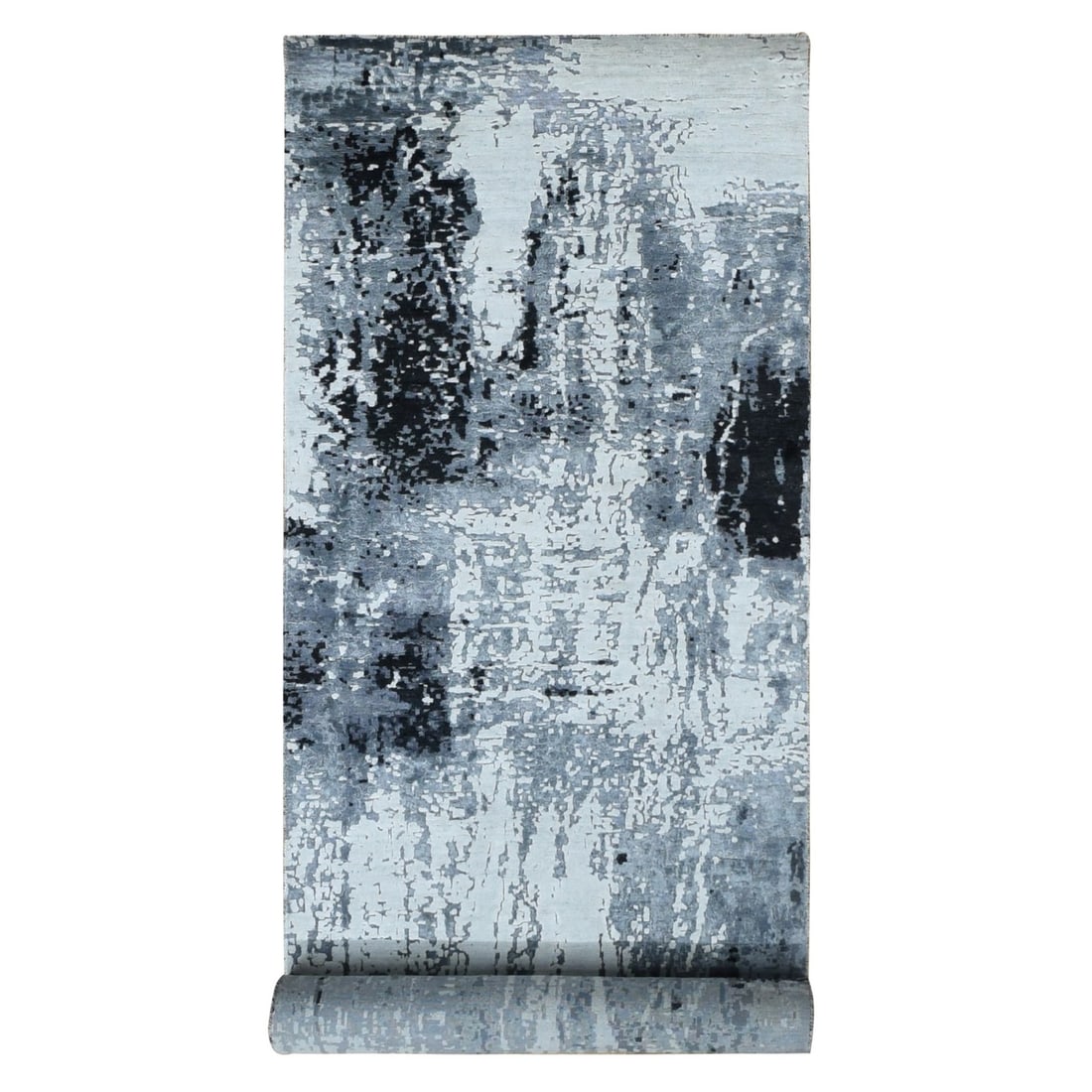 Rug 4'2"x13'1" Gray Abstract Design Wool & Silk Hand Knotted Wide Runner: Rug 4'2"x13'1" Gray Abstract Design Wool & Silk Hand Knotted Wide Runner This listing features Rug 4'2"x13'1" Gray Abstract Design Wool & Silk Hand Knotted Wide Runner. Item specifics are provided bel