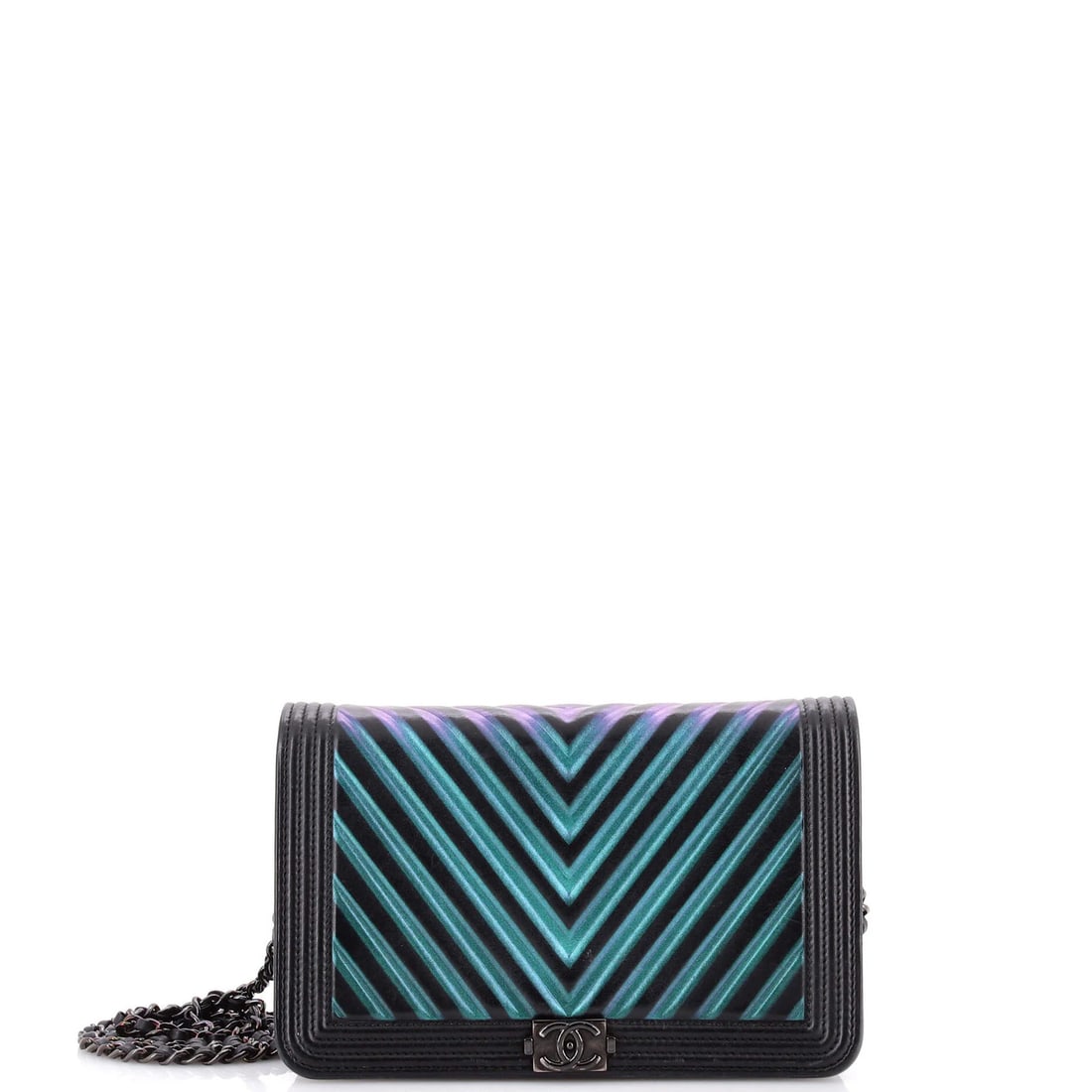 Calfskin Chanel Boy Wallet on Chain Chevron Painted: Calfskin Chanel Boy Wallet on Chain Chevron Painted This listing features Calfskin Chanel Boy Wallet on Chain Chevron Painted. Item specifics are provided below. Item Specifics: Brand: Chanel Exterior
