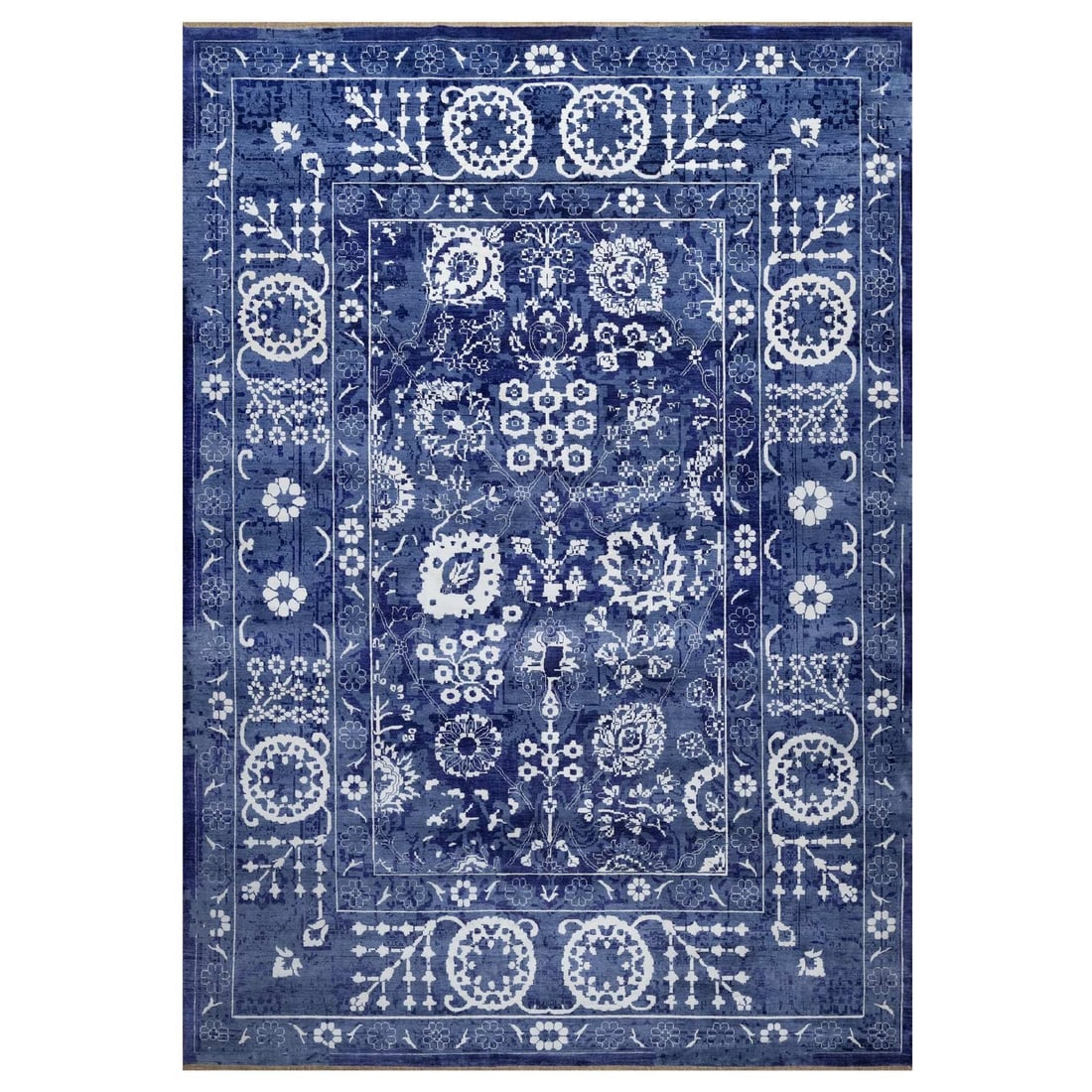 Rug 9'10"x14' Blue Tebraz with Leaf Design Hand Knotted Wool and Silk: Rug 9'10"x14' Blue Tebraz with Leaf Design Hand Knotted Wool and Silk This listing features Rug 9'10"x14' Blue Tebraz with Leaf Design Hand Knotted Wool and Silk. Item specifics are provided below. It