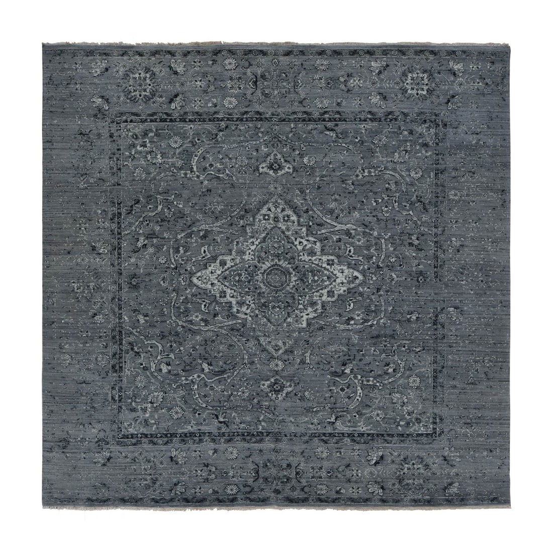 Rug 10'x10' Gray Zoroastrian Design Silk with Wool Hand Knotted Square: Rug 10'x10' Gray Zoroastrian Design Silk with Wool Hand Knotted Square This listing features Rug 10'x10' Gray Zoroastrian Design Silk with Wool Hand Knotted Square. Item specifics are provided below.