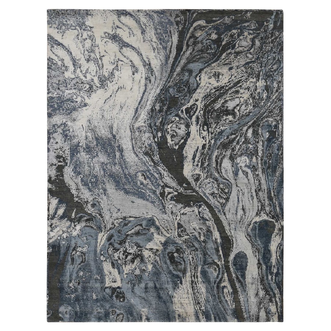 Rug 9'x12'1" Blue Geological Design Wool and Pure Silk Hand Knotted: Rug 9'x12'1" Blue Geological Design Wool and Pure Silk Hand Knotted This listing features Rug 9'x12'1" Blue Geological Design Wool and Pure Silk Hand Knotted. Item specifics are provided below. Item S