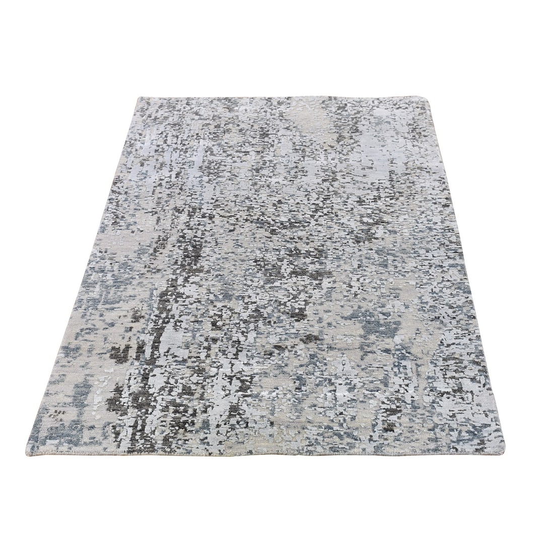 Rug 3'x5' Silver Wool Denser Weave Abstract Design Hand Knotted: Rug 3'x5' Silver Wool Denser Weave Abstract Design Hand Knotted This listing features Rug 3'x5' Silver Wool Denser Weave Abstract Design Hand Knotted. Item specifics are provided below. Item Specifics