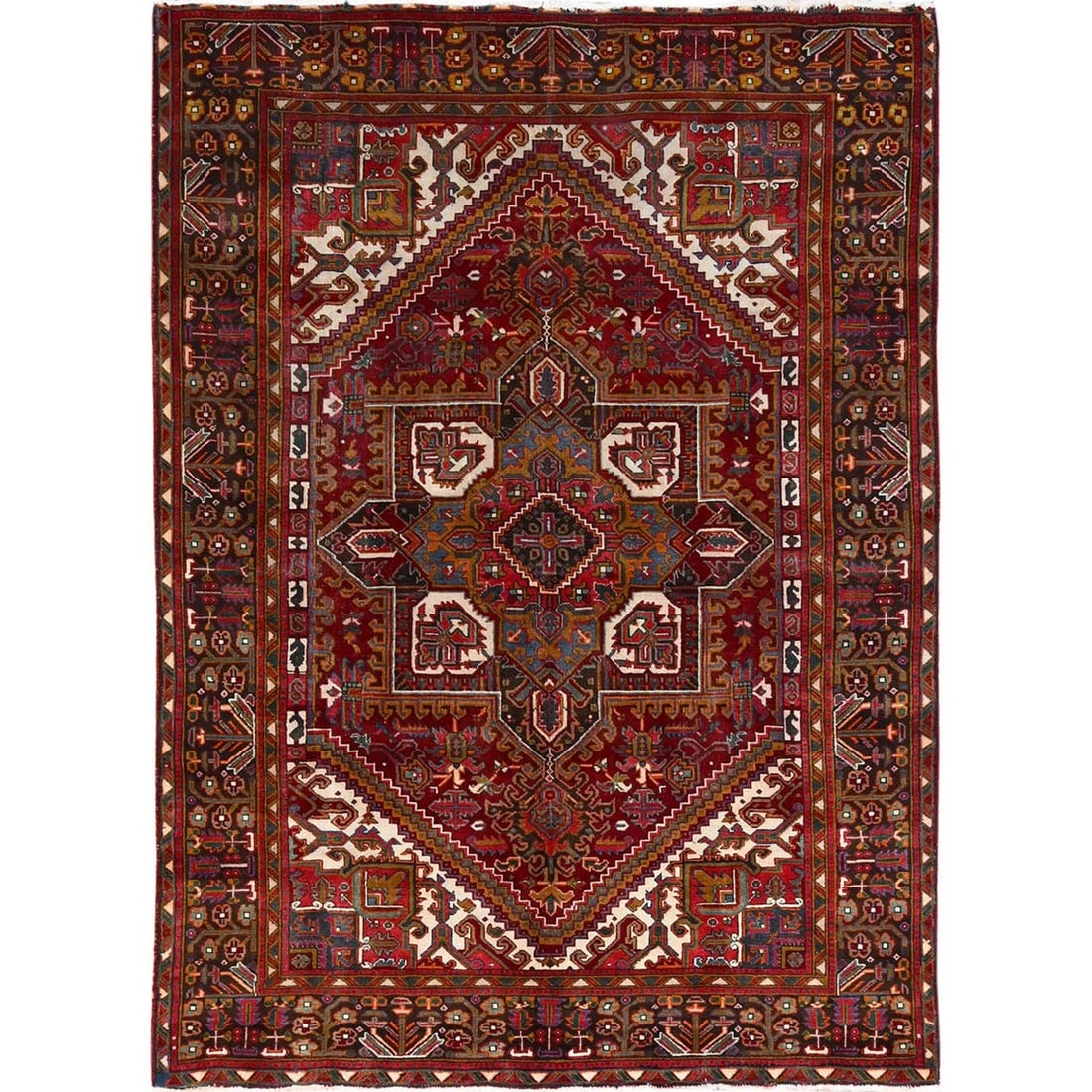 Rug 6'9"x9'4" Red Zoroastrian Heris Wool Good Condition Hand Knotted: Rug 6'9"x9'4" Red Zoroastrian Heris Wool Good Condition Hand Knotted This listing features Rug 6'9"x9'4" Red Zoroastrian Heris Wool Good Condition Hand Knotted. Item specifics are provided below. Item