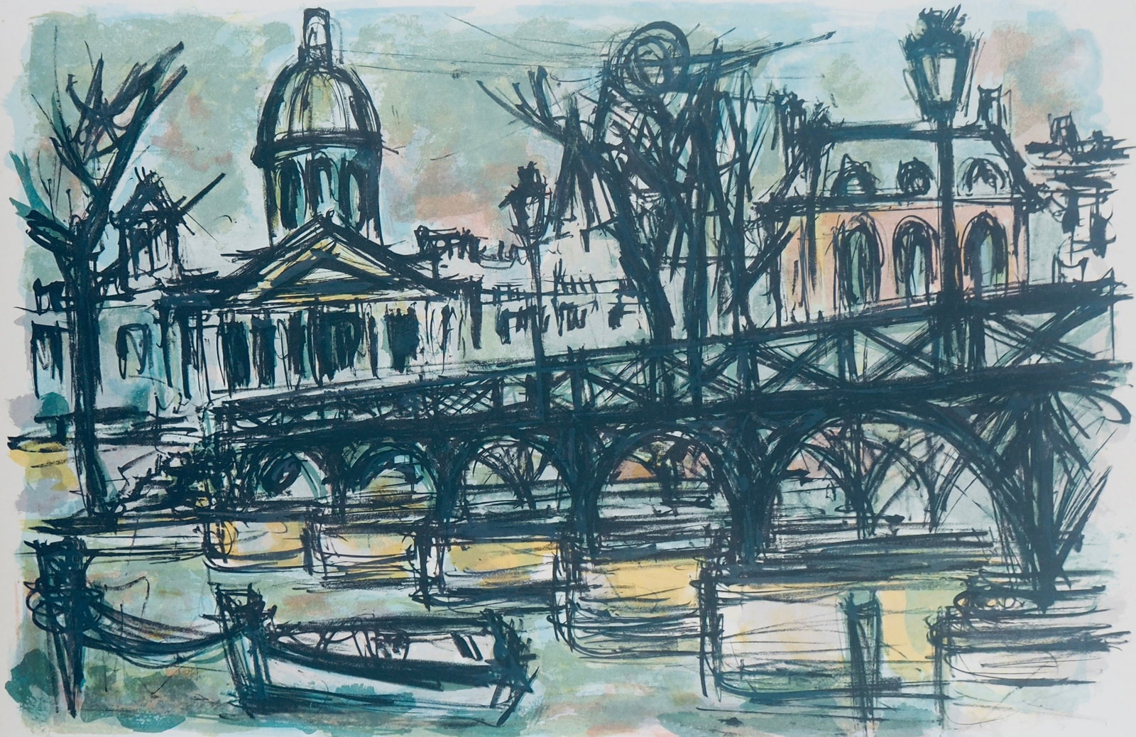 Lithograph - Maurice Verdier - Le Pont des Arts - Au Temps de Paris Seine (1 of 8)