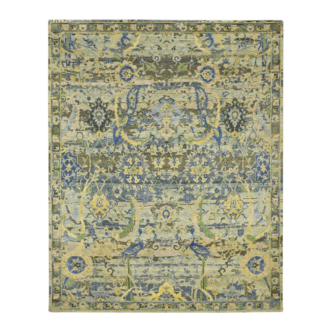 Rug 8'1"x10'2" Green Hand Knotted Broken and Erased Birds Design Wool: Rug 8'1"x10'2" Green Hand Knotted Broken and Erased Birds Design Wool This listing features Rug 8'1"x10'2" Green Hand Knotted Broken and Erased Birds Design Wool. Item specifics are provided below. It