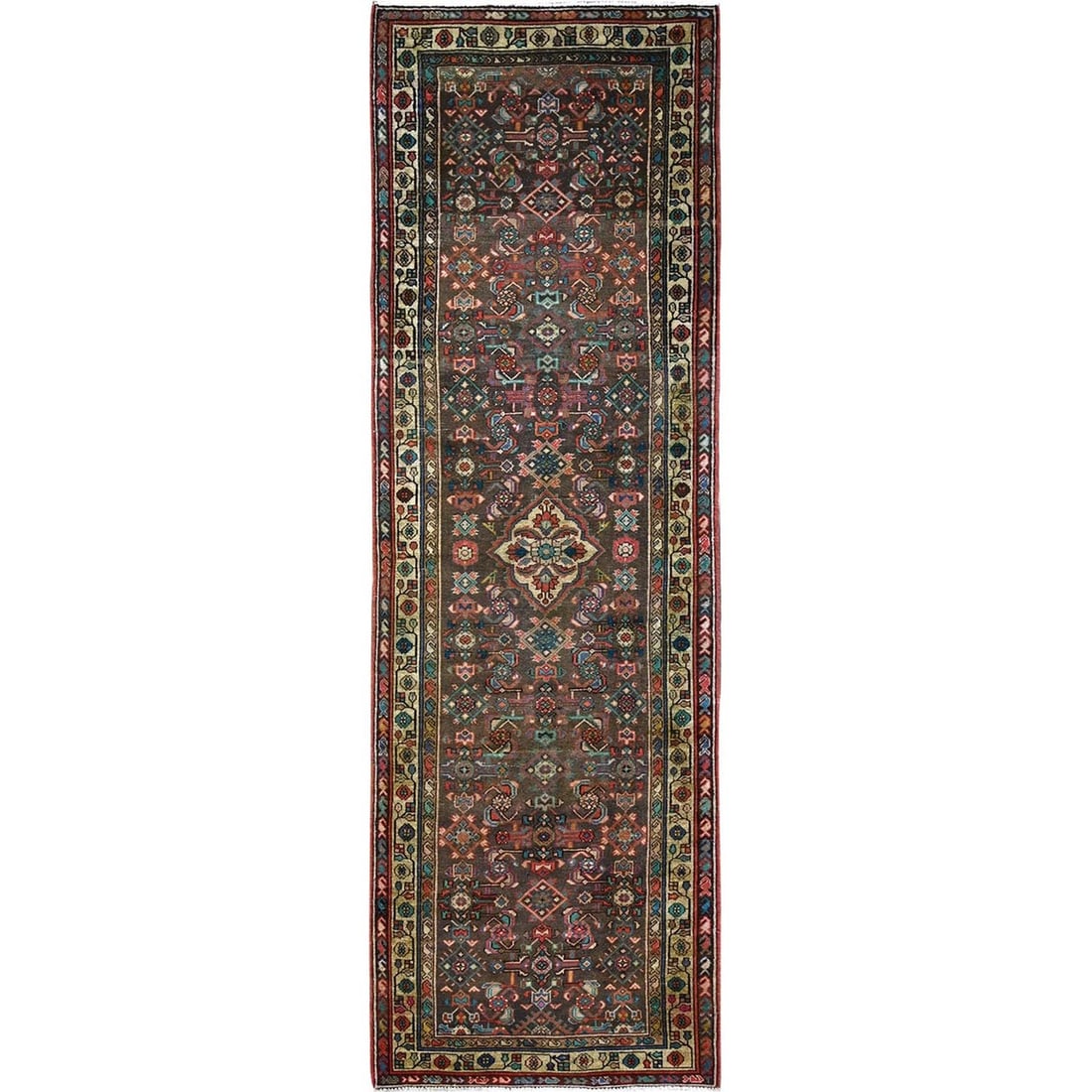 Rug 3'5"x10'4" Brown Semi Antique Hand Knotted Hamadan Wide Long Runner: Rug 3'5"x10'4" Brown Semi Antique Hand Knotted Hamadan Wide Long Runner This listing features Rug 3'5"x10'4" Brown Semi Antique Hand Knotted Hamadan Wide Long Runner. Item specifics are provided below
