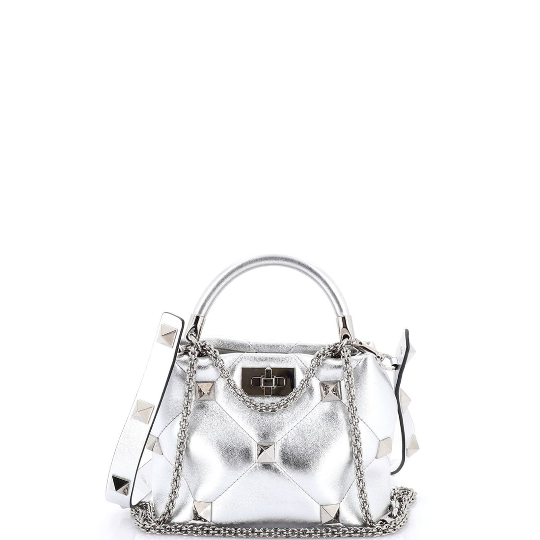 Small Valentino Garavani Roman Stud Top Handle Bag Quilted Leather: Small Valentino Garavani Roman Stud Top Handle Bag Quilted Leather This listing features Small Valentino Garavani Roman Stud Top Handle Bag Quilted Leather. Item specifics are provided below. Item Spe