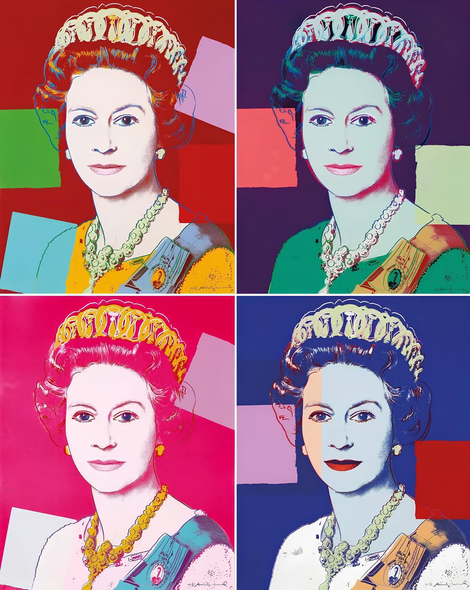 Silkscreens - Andy Warhol - Queen Elizabeth II - n334 - n335 - n336 - n337 - Suite of Four -: Silkscreens - Andy Warhol - Queen Elizabeth II - n334 - n335 - n336 - n337 - Suite of Four - Official - Sunday B. Morning This listing features Silkscreens - Andy Warhol - Queen Elizabeth II - n334 -
