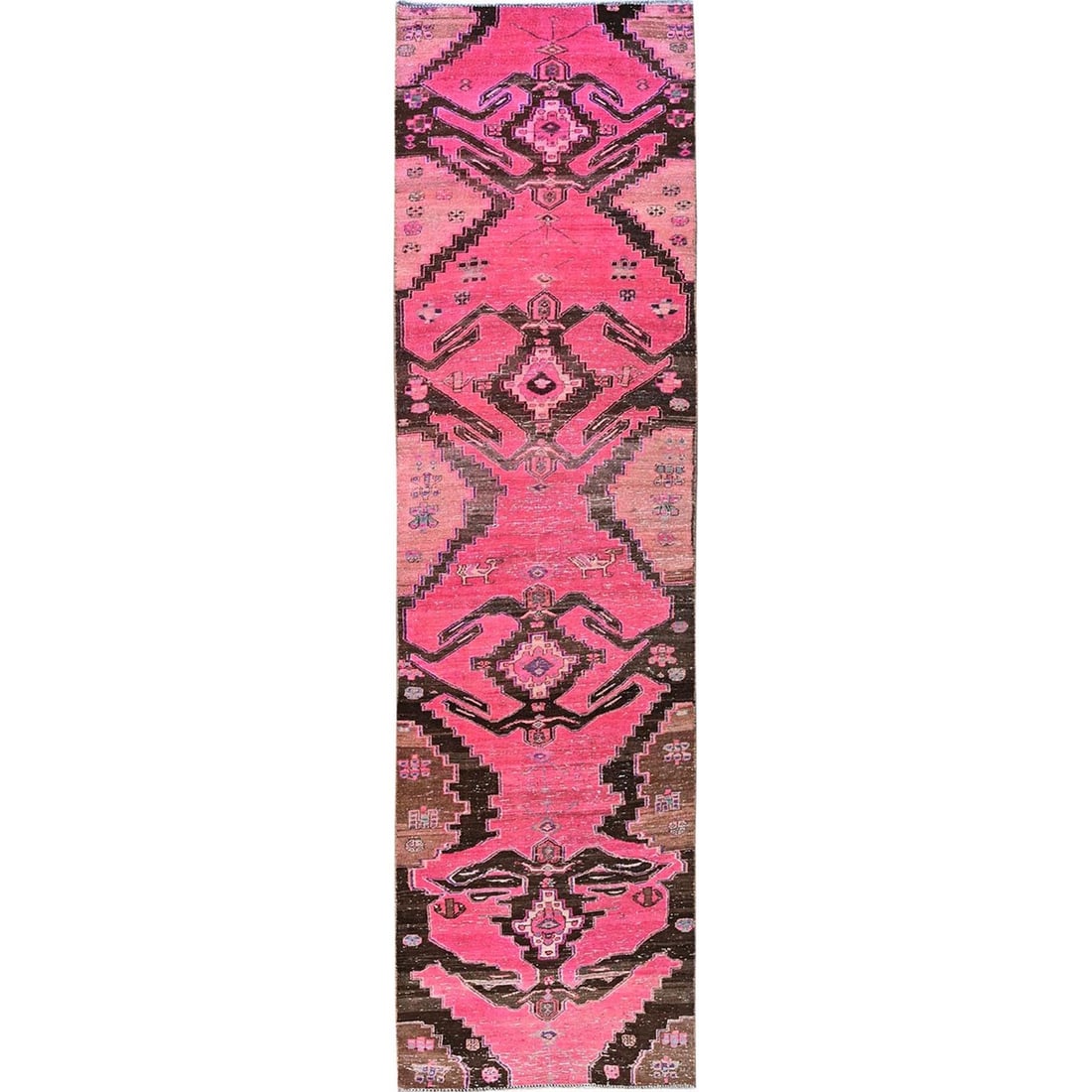Rug 3'x11'4" Pink Overdyed Vintage Zoroastrian Hand Knotted Wool Runner: Rug 3'x11'4" Pink Overdyed Vintage Zoroastrian Hand Knotted Wool Runner This listing features Rug 3'x11'4" Pink Overdyed Vintage Zoroastrian Hand Knotted Wool Runner. Item specifics are provided below