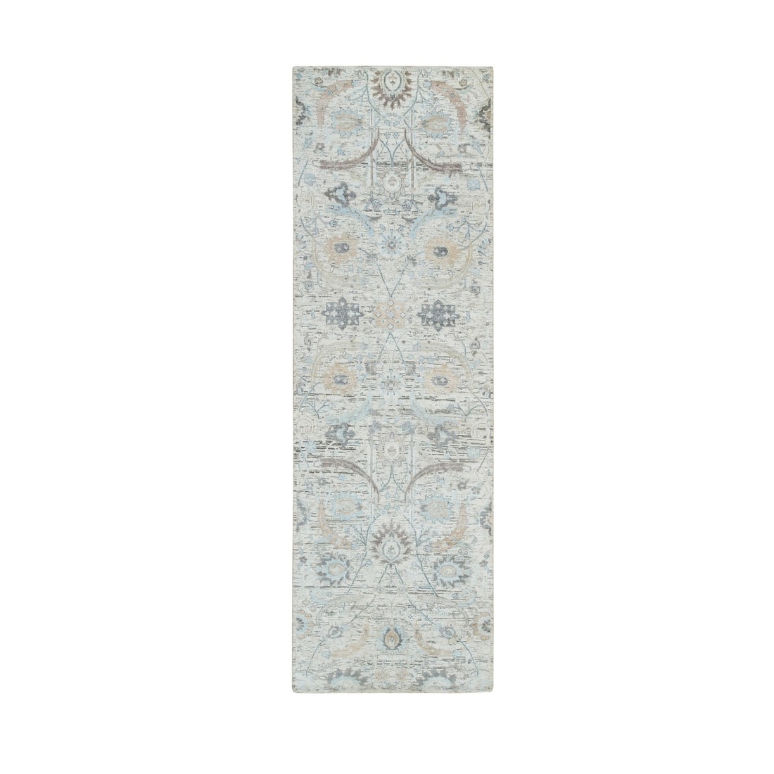 Rug 2'7"x8'2" Ivory Hand Knotted Sickle Leaf Design Silk/ Wool Runner: Rug 2'7"x8'2" Ivory Hand Knotted Sickle Leaf Design Silk/ Wool Runner This listing features Rug 2'7"x8'2" Ivory Hand Knotted Sickle Leaf Design Silk/ Wool Runner. Item specifics are provided below. It