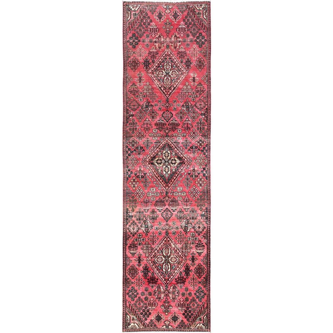 Rug 3'1"x12'2" Red Vintage and Worn Zoroastrian Hand Knotted Wool Runner: Rug 3'1"x12'2" Red Vintage and Worn Zoroastrian Hand Knotted Wool Runner This listing features Rug 3'1"x12'2" Red Vintage and Worn Zoroastrian Hand Knotted Wool Runner. Item specifics are provided bel