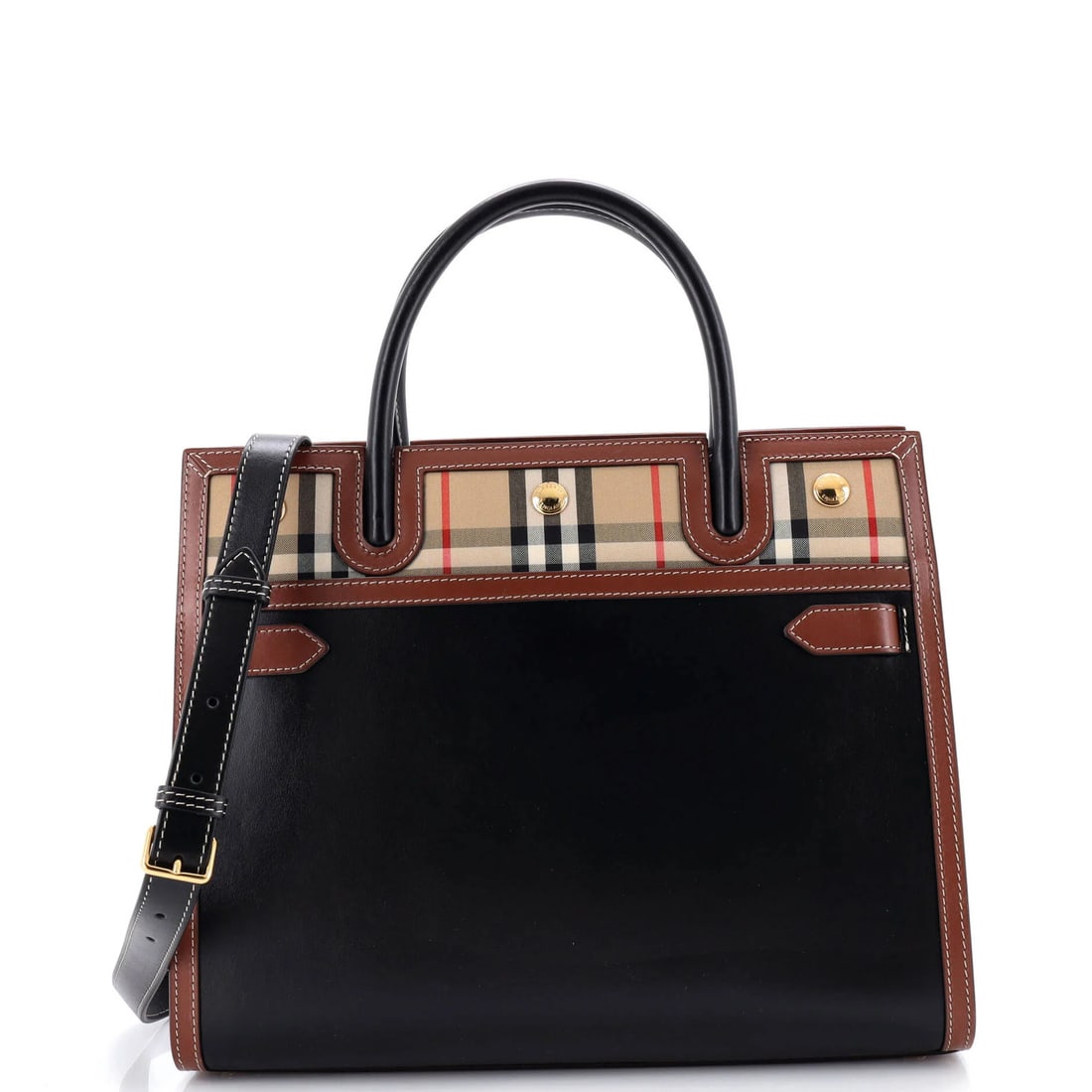 Small Burberry Title Two Handle Tote Leather with Vintage Check Canvas: Small Burberry Title Two Handle Tote Leather with Vintage Check Canvas This listing features Small Burberry Title Two Handle Tote Leather with Vintage Check Canvas. Item specifics are provided below.