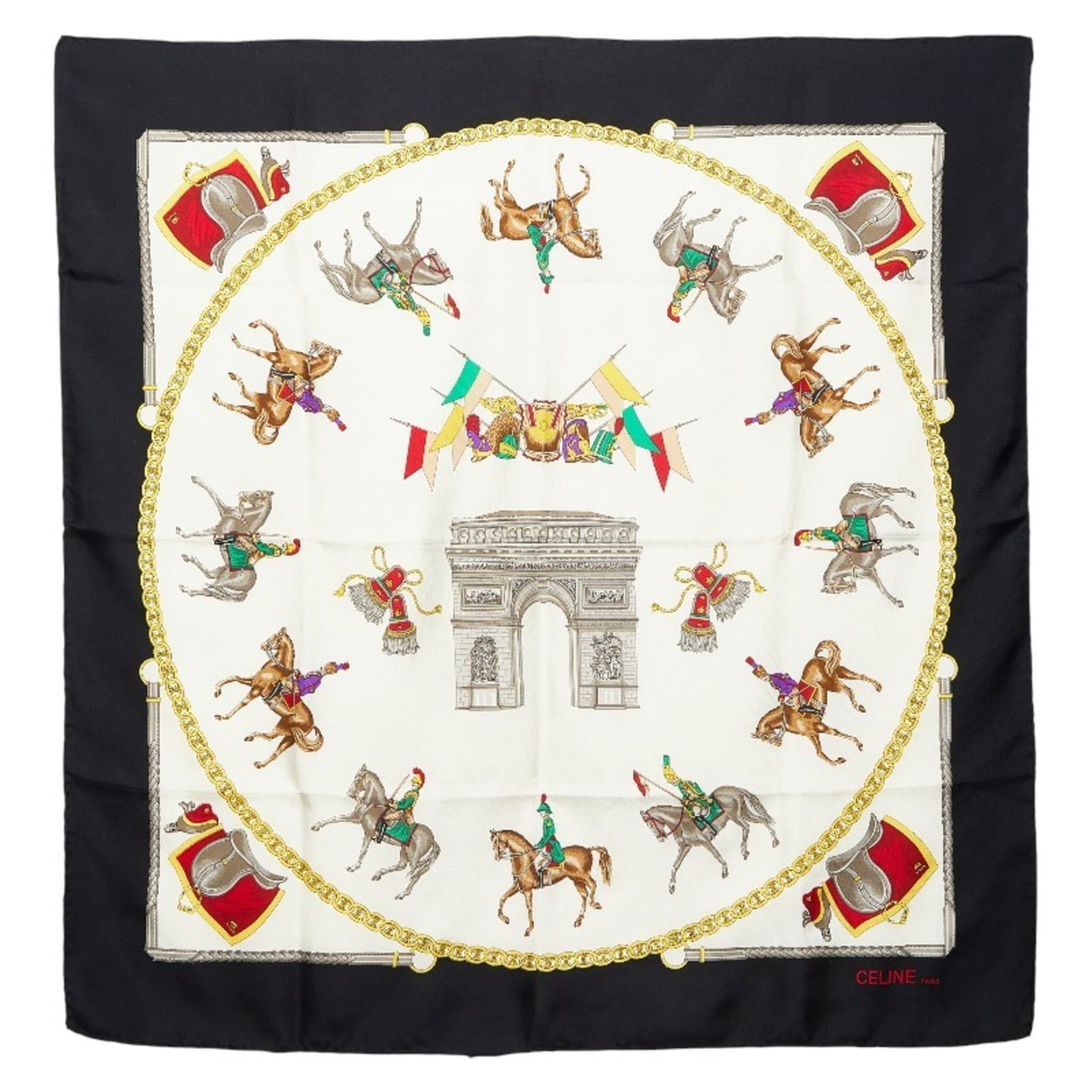 Silk Celine Scarf: Silk Celine Scarf This listing features Silk Celine Scarf. Item specifics are provided below. Item Specifics: Brand: Celine Type: Scarf Gender: Women Color: Black, Multi-Color, White Material: Silk Si