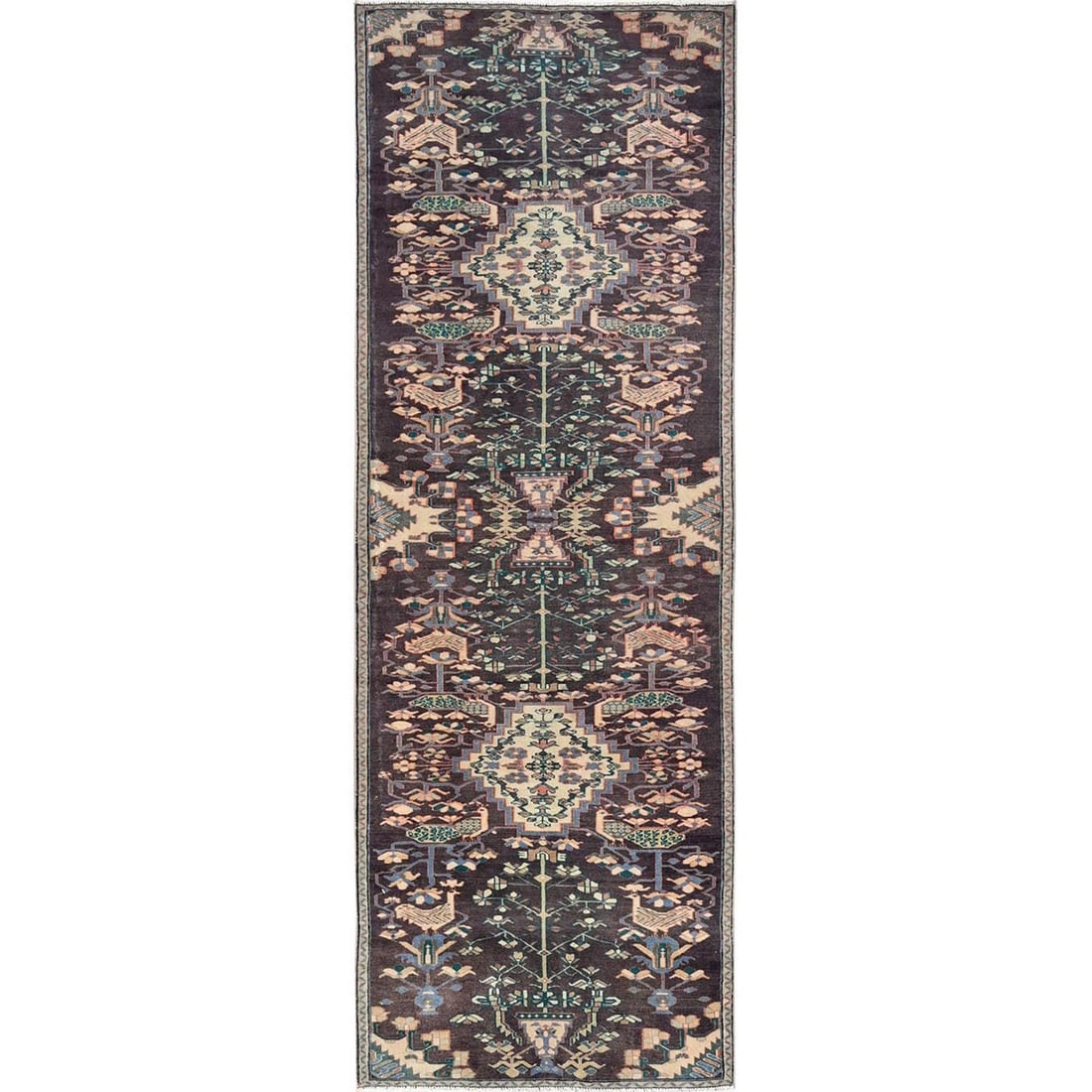 Rug 3'1"x9'4" Brown Vintage Zoroastrian Khamadan Wool Hand Knotted Runner: Rug 3'1"x9'4" Brown Vintage Zoroastrian Khamadan Wool Hand Knotted Runner This listing features Rug 3'1"x9'4" Brown Vintage Zoroastrian Khamadan Wool Hand Knotted Runner. Item specifics are provided b