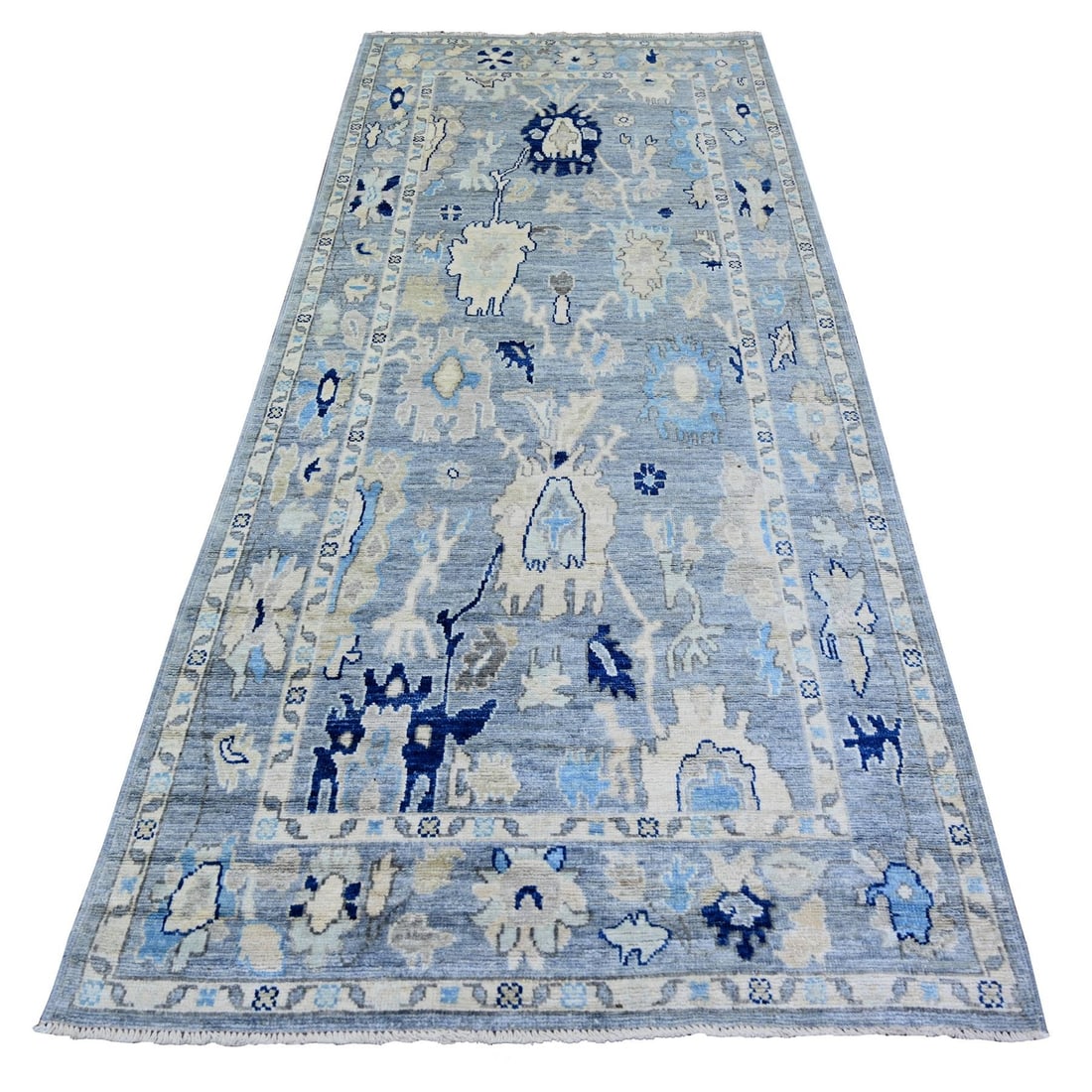Rug 4'2"x9'5" Blue Afghan Angora Oushak Pure Wool Hand Knotted Runner: Rug 4'2"x9'5" Blue Afghan Angora Oushak Pure Wool Hand Knotted Runner This listing features Rug 4'2"x9'5" Blue Afghan Angora Oushak Pure Wool Hand Knotted Runner. Item specifics are provided below. It