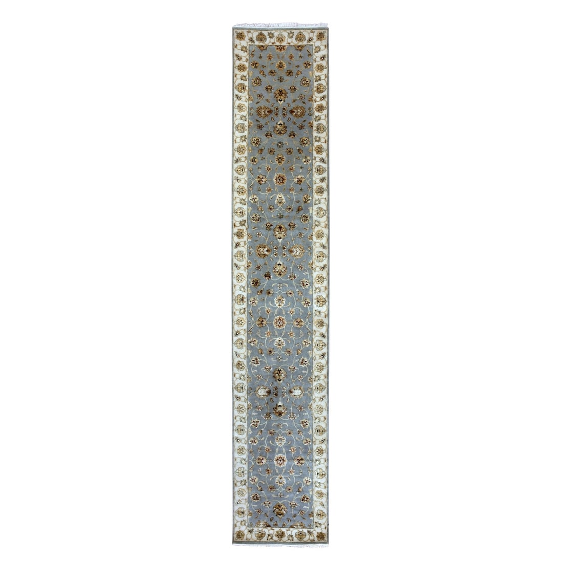 Rug 2'7"x14' Yarmouth Blue Hand Knotted Rajasthan Design Silk Wool Runner: Rug 2'7"x14' Yarmouth Blue Hand Knotted Rajasthan Design Silk Wool Runner This listing features Rug 2'7"x14' Yarmouth Blue Hand Knotted Rajasthan Design Silk Wool Runner. Item specifics are provided b