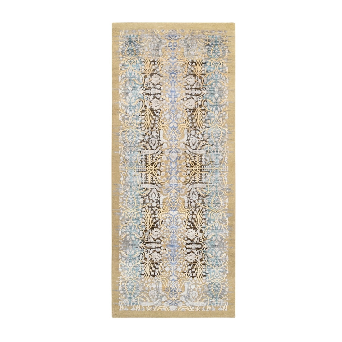 Rug 4'2"x10' Gold Brown Hand Knotted Silk With Wool Wide Runner: Rug 4'2"x10' Gold Brown Hand Knotted Silk With Wool Wide Runner This listing features Rug 4'2"x10' Gold Brown Hand Knotted Silk With Wool Wide Runner. Item specifics are provided below. Item Specifics