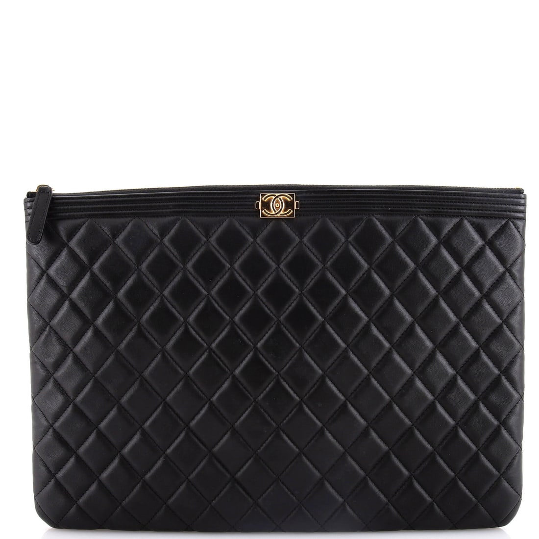 Large Chanel Boy O Case Clutch Quilted Lambskin: Large Chanel Boy O Case Clutch Quilted Lambskin This listing features Large Chanel Boy O Case Clutch Quilted Lambskin. Item specifics are provided below. Item Specifics: Brand: Chanel Exterior Materia
