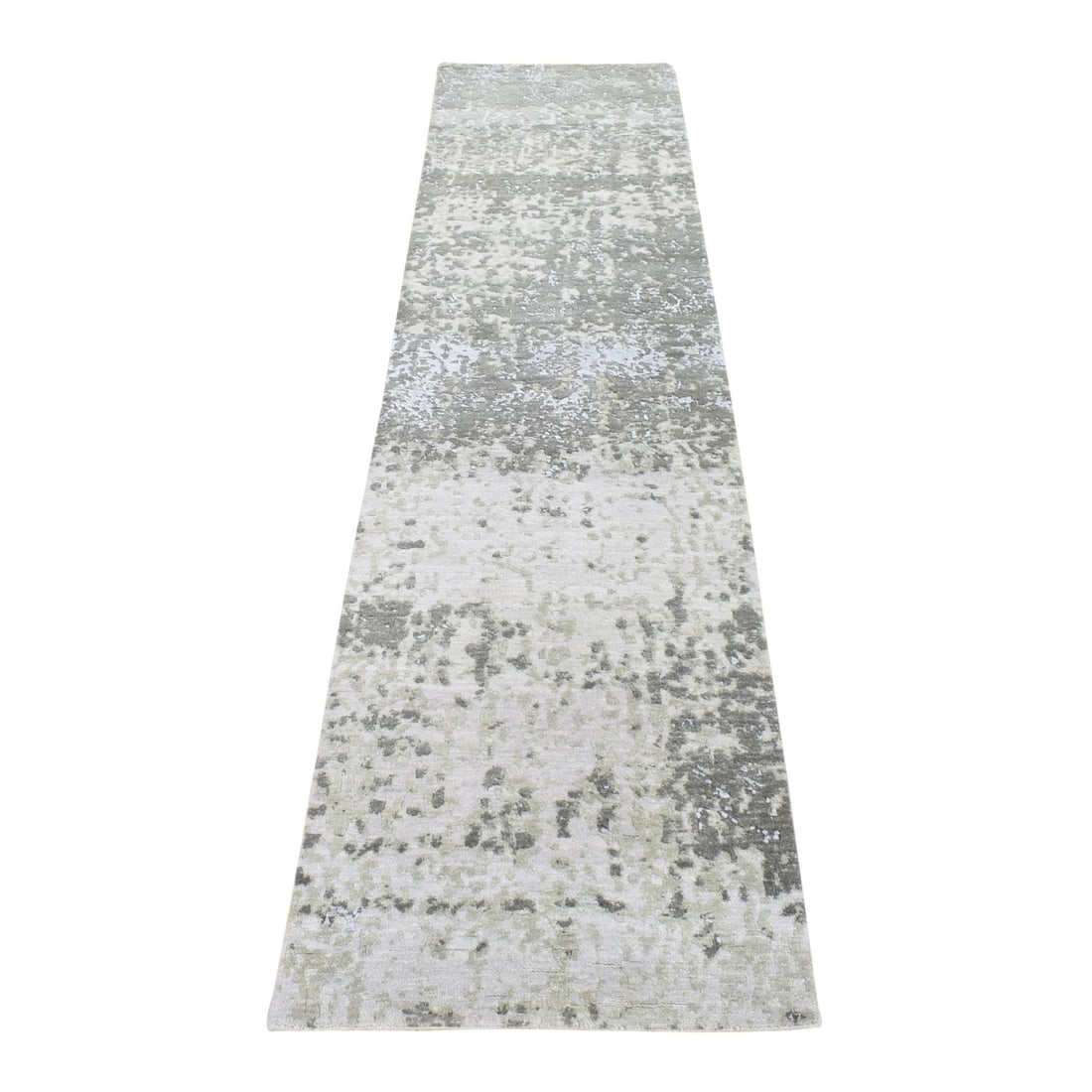 Rug 2'6"x10'4" Gray Modern Abstract Design Hand Knotted Pure Wool Runner: Rug 2'6"x10'4" Gray Modern Abstract Design Hand Knotted Pure Wool Runner This listing features Rug 2'6"x10'4" Gray Modern Abstract Design Hand Knotted Pure Wool Runner. Item specifics are provided bel