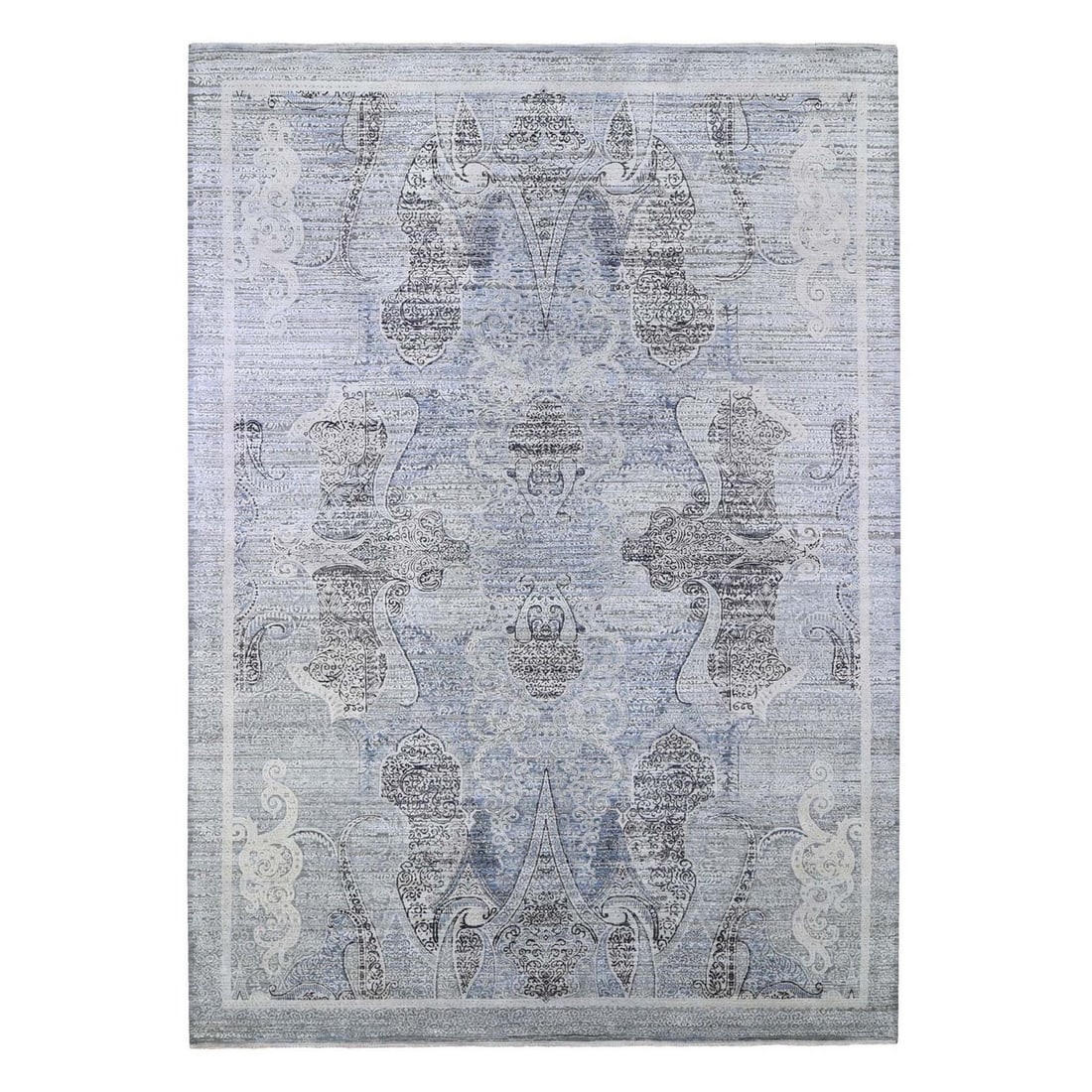Rug 10'3"x14'3" Silk and Wool Paisley and Erased Mughal Inspired Design: Rug 10'3"x14'3" Silk and Wool Paisley and Erased Mughal Inspired Design This listing features Rug 10'3"x14'3" Silk and Wool Paisley and Erased Mughal Inspired Design. Item specifics are provided below
