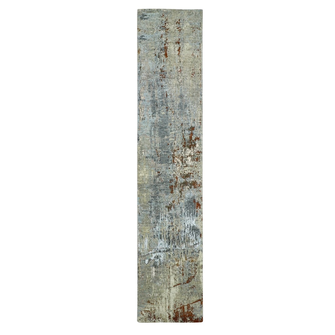Rug 2'7"x13' Gray with Beige All Wool Abstract Design Hand Knotted Runner: Rug 2'7"x13' Gray with Beige All Wool Abstract Design Hand Knotted Runner This listing features Rug 2'7"x13' Gray with Beige All Wool Abstract Design Hand Knotted Runner. Item specifics are provided b