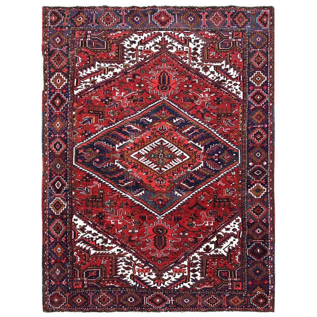 Rug 7'9"x10'4" Ajax Red Vintage Zoroastrian Heris Wool Hand Knotted Clean: Rug 7'9"x10'4" Ajax Red Vintage Zoroastrian Heris Wool Hand Knotted Clean This listing features Rug 7'9"x10'4" Ajax Red Vintage Zoroastrian Heris Wool Hand Knotted Clean. Item specifics are provided b