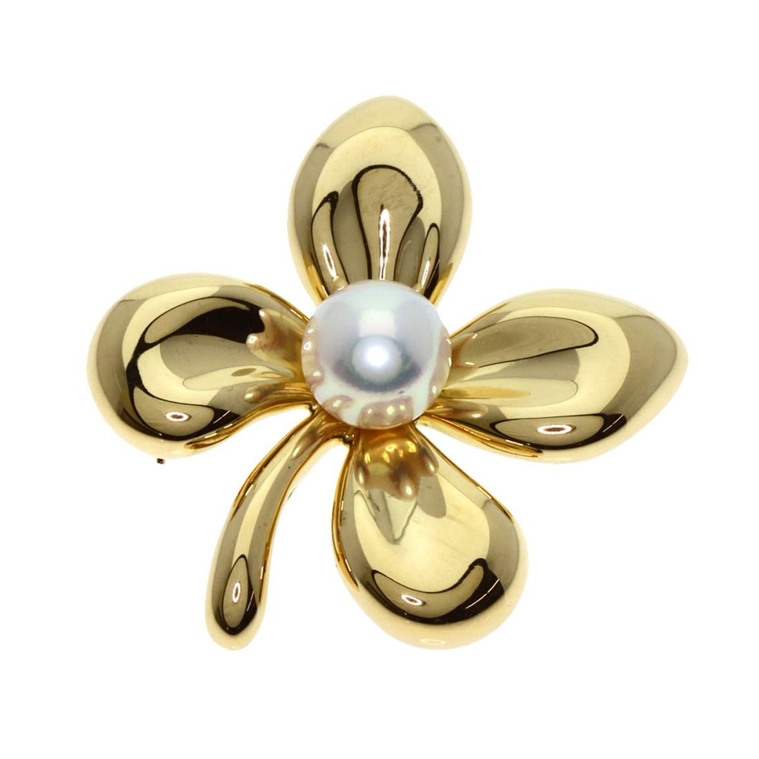Gold MIKIMOTO Four Leaf Clover Pearl Brooch K18 Yellow (1 of 5)
