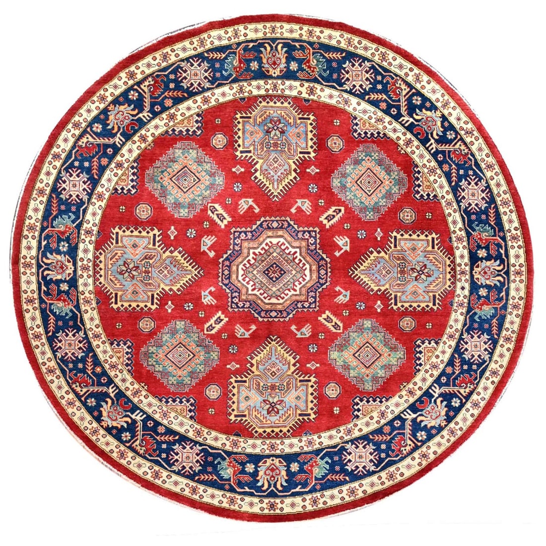 Rug 9'x9' Rufous Red Special Kazak Wool Hand Knotted Round: Rug 9'x9' Rufous Red Special Kazak Wool Hand Knotted Round This listing features Rug 9'x9' Rufous Red Special Kazak Wool Hand Knotted Round. Item specifics are provided below. Item Specifics: Type: In