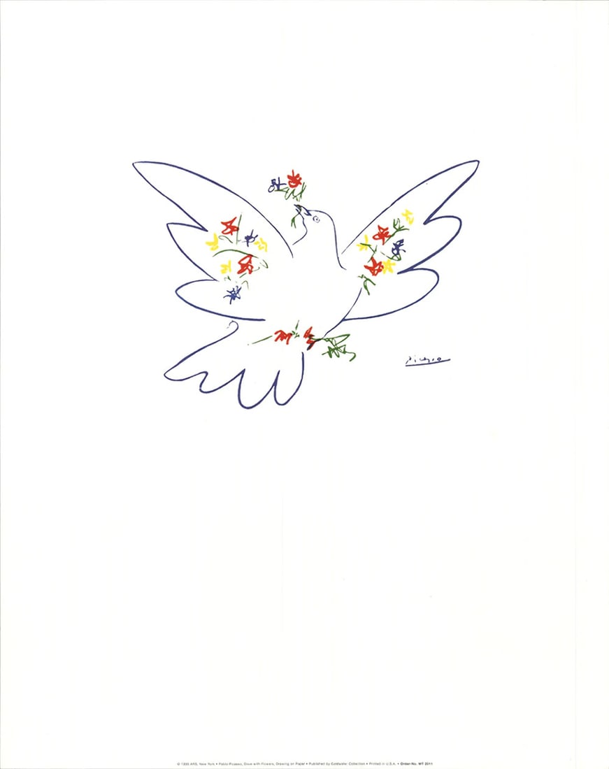 Cubism PABLO PICASSO Dove with Flowers 19.5" x 15.75" Poster 1998 (1 of 4)