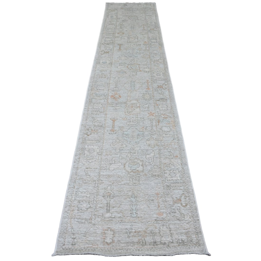 Rug 2'7"x12'6" Cement Gray Hand Knotted Afghan Angora Oushak Wool Runner: Rug 2'7"x12'6" Cement Gray Hand Knotted Afghan Angora Oushak Wool Runner This listing features Rug 2'7"x12'6" Cement Gray Hand Knotted Afghan Angora Oushak Wool Runner. Item specifics are provided bel