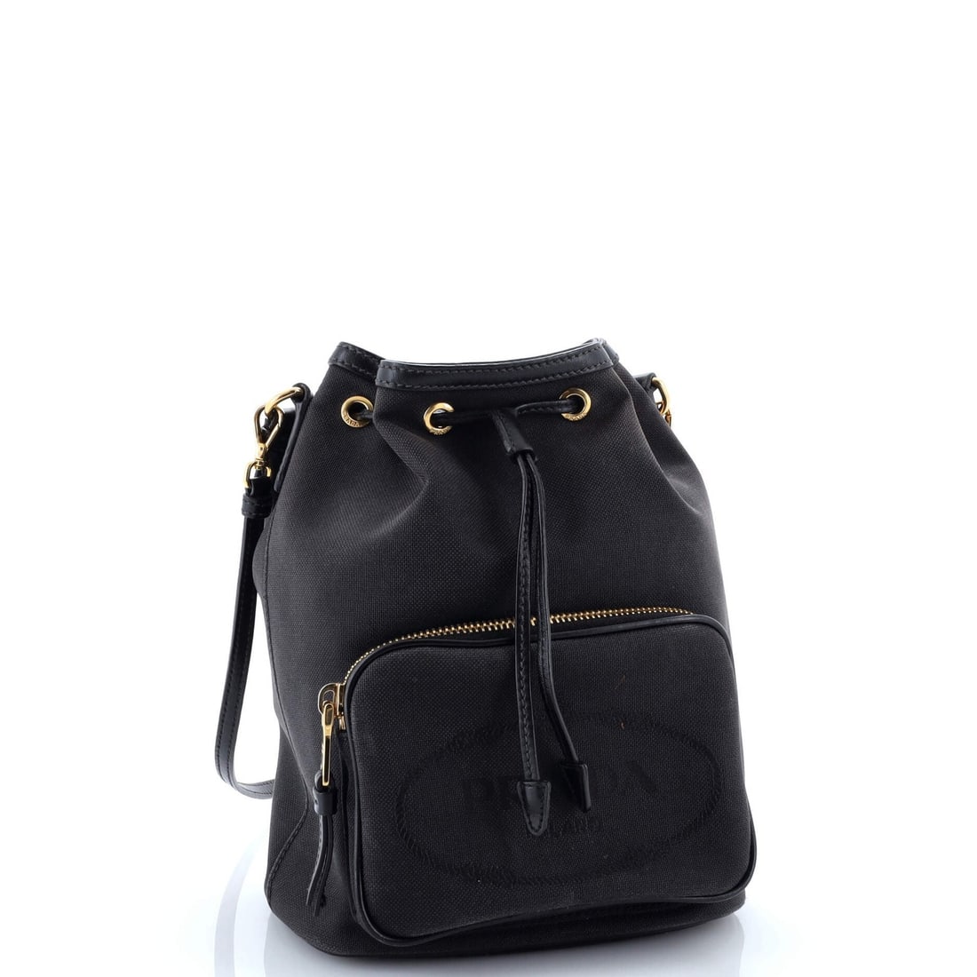 Canvas Prada Logo Drawstring Bucket Bag - 2