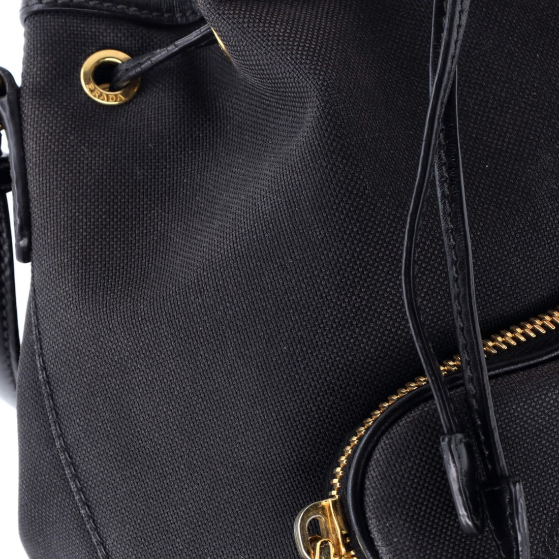 Canvas Prada Logo Drawstring Bucket Bag - 7