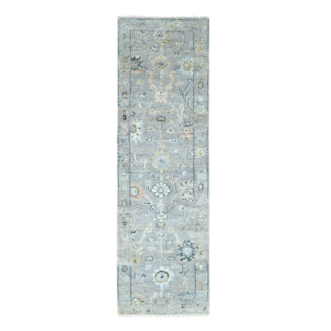 Rug 2'5"x8'5" Spanish Gray Oushak Design Soft Wool Hand Knotted Runner: Rug 2'5"x8'5" Spanish Gray Oushak Design Soft Wool Hand Knotted Runner This listing features Rug 2'5"x8'5" Spanish Gray Oushak Design Soft Wool Hand Knotted Runner. Item specifics are provided below.