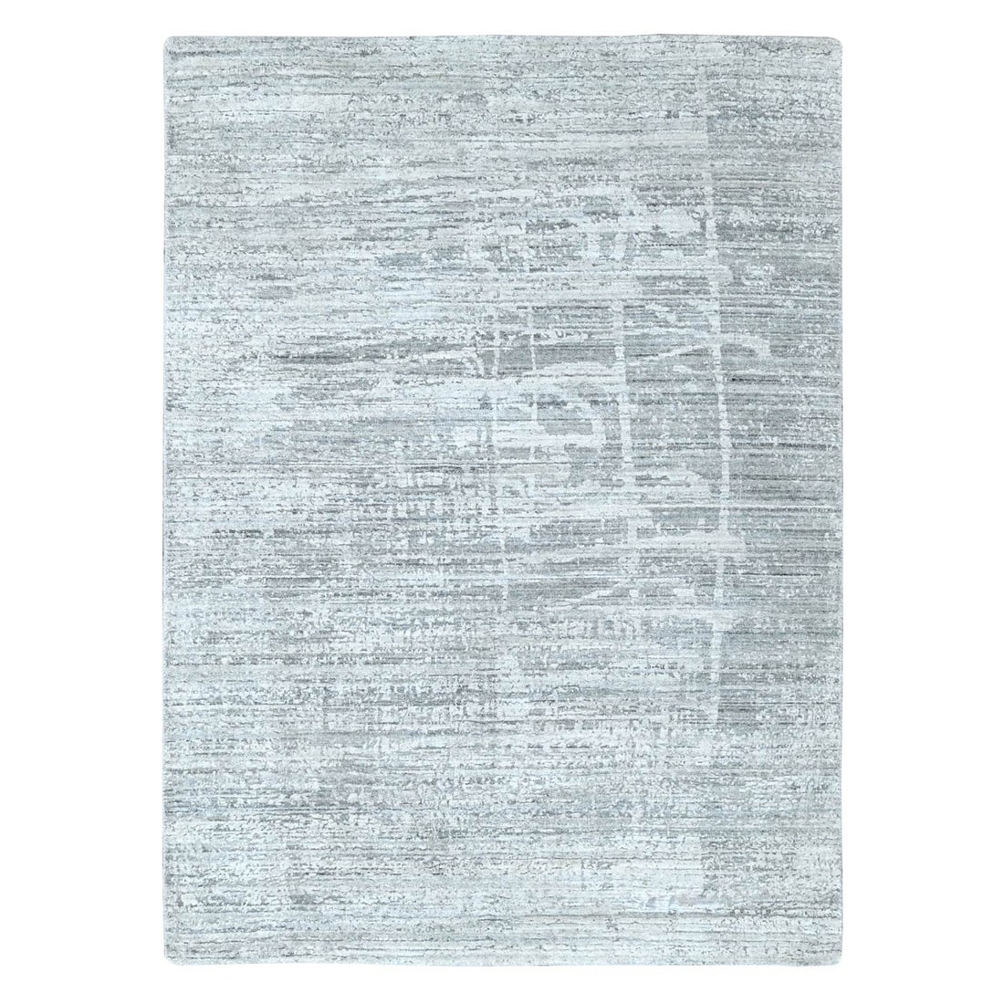 Rug 4'2"x6' Mist Gray Wool and Plant Based Silk Hand Loomed Modern Design: Rug 4'2"x6' Mist Gray Wool and Plant Based Silk Hand Loomed Modern Design This listing features Rug 4'2"x6' Mist Gray Wool and Plant Based Silk Hand Loomed Modern Design. Item specifics are provided b