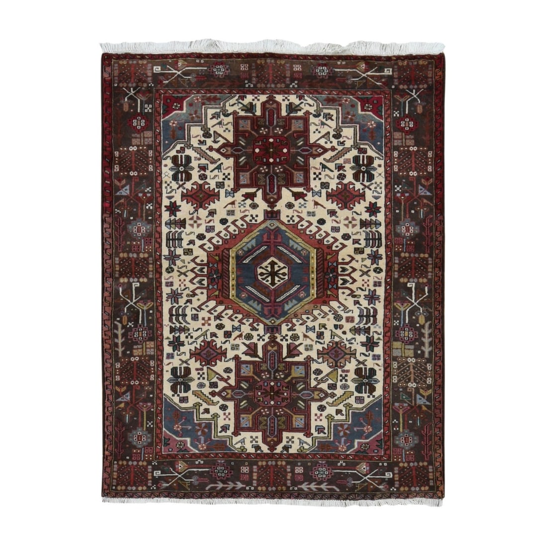 Rug 5'1"x6'7" Ivory Zoroastrian Karjihooz Hand Knotted Pure Wool: Rug 5'1"x6'7" Ivory Zoroastrian Karjihooz Hand Knotted Pure Wool This listing features Rug 5'1"x6'7" Ivory Zoroastrian Karjihooz Hand Knotted Pure Wool. Item specifics are provided below. Item Specifi