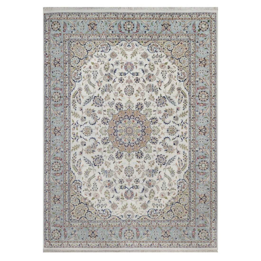 Rug 9'x12' Ivory Wool and Silk Nain Hand Knotted Soft Pile Oriental: Rug 9'x12' Ivory Wool and Silk Nain Hand Knotted Soft Pile Oriental This listing features Rug 9'x12' Ivory Wool and Silk Nain Hand Knotted Soft Pile Oriental. Item specifics are provided below. Item S