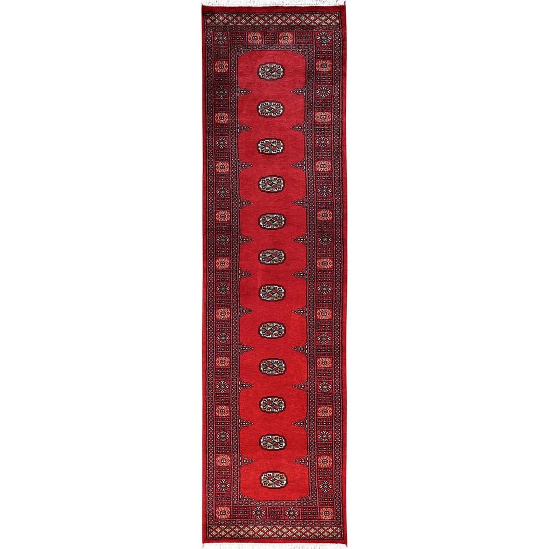 Wool 2'6"x9'10" Red Hand Knotted Rug Princess Bokara Tribal Medallions: Wool 2'6"x9'10" Red Hand Knotted Rug Princess Bokara Tribal Medallions This listing features Wool 2'6"x9'10" Red Hand Knotted Rug Princess Bokara Tribal Medallions. Item specifics are provided below.