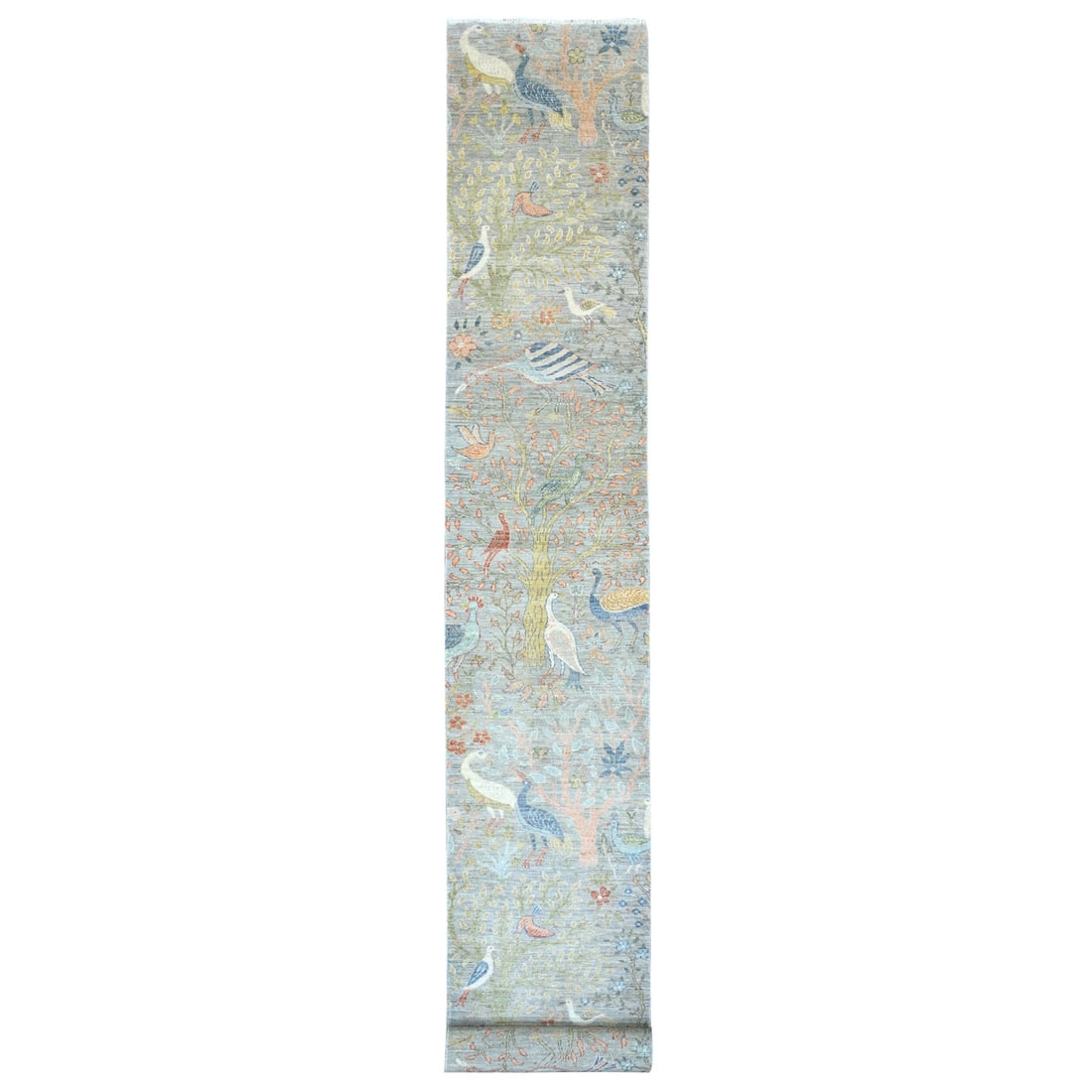 Rug 2'6"x20'2" Gray Afghan Peshawar Birds Design Hand Knotted Wool Runner: Rug 2'6"x20'2" Gray Afghan Peshawar Birds Design Hand Knotted Wool Runner This listing features Rug 2'6"x20'2" Gray Afghan Peshawar Birds Design Hand Knotted Wool Runner. Item specifics are provided b