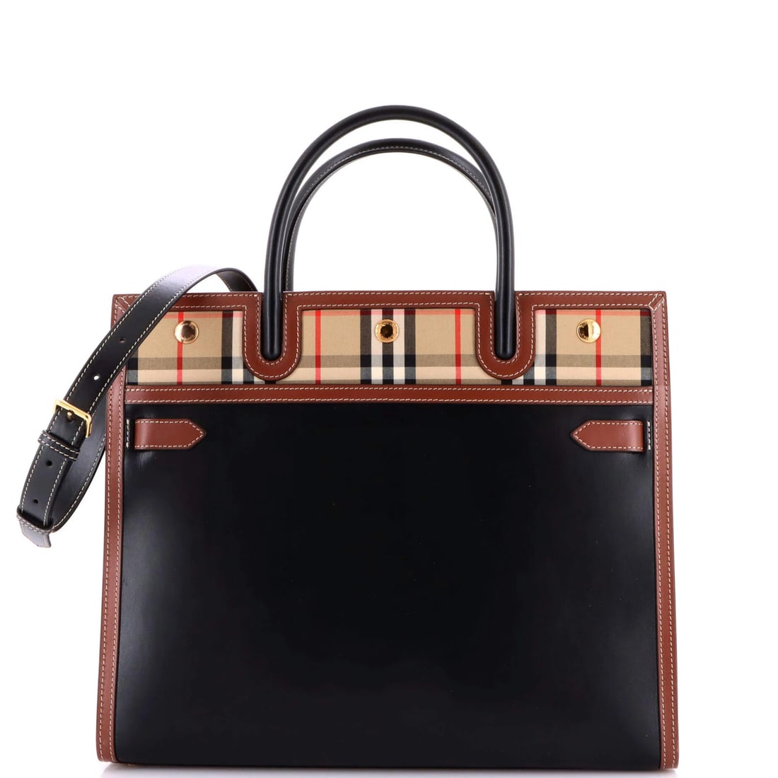 Medium Burberry Title Two Handle Tote Leather with Vintage Check Canvas: Medium Burberry Title Two Handle Tote Leather with Vintage Check Canvas This listing features Medium Burberry Title Two Handle Tote Leather with Vintage Check Canvas. Item specifics are provided below