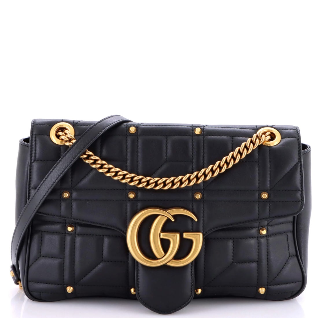Medium Gucci GG Marmont Flap Bag Studded Matelasse Leather: Medium Gucci GG Marmont Flap Bag Studded Matelasse Leather This listing features Medium Gucci GG Marmont Flap Bag Studded Matelasse Leather. Item specifics are provided below. Item Specifics: Brand: