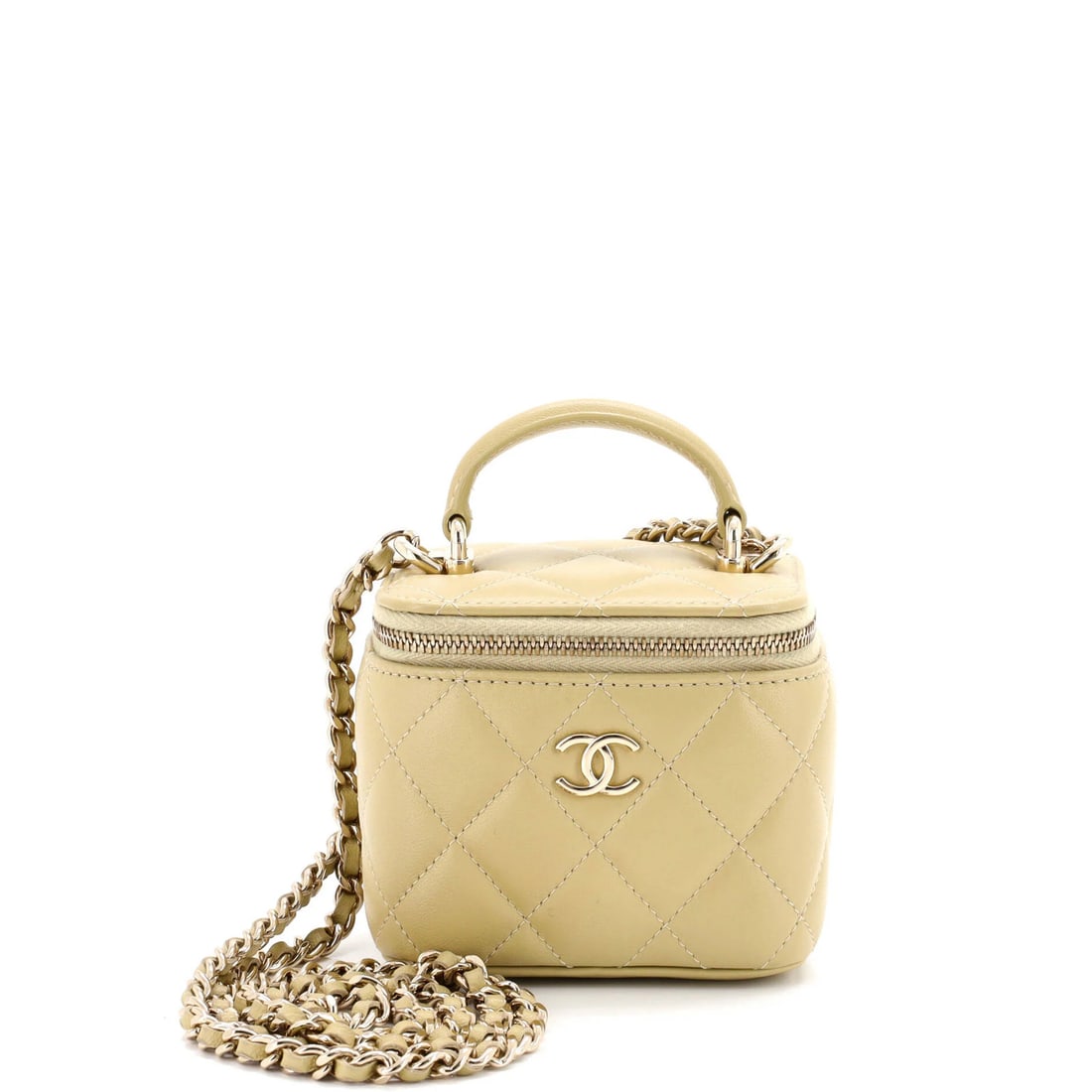 Mini Chanel Classic Top Handle Vanity Case with Chain Quilted Lambskin: Mini Chanel Classic Top Handle Vanity Case with Chain Quilted Lambskin This listing features Mini Chanel Classic Top Handle Vanity Case with Chain Quilted Lambskin. Item specifics are provided below.