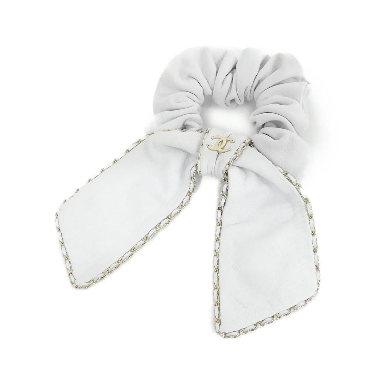 Leather Chanel Scrunchie: Leather Chanel Scrunchie This listing features Leather Chanel Scrunchie. Item specifics are provided below. Item Specifics: Brand: Chanel Type: Scrunchie Gender: Women Color: White Material: Leather