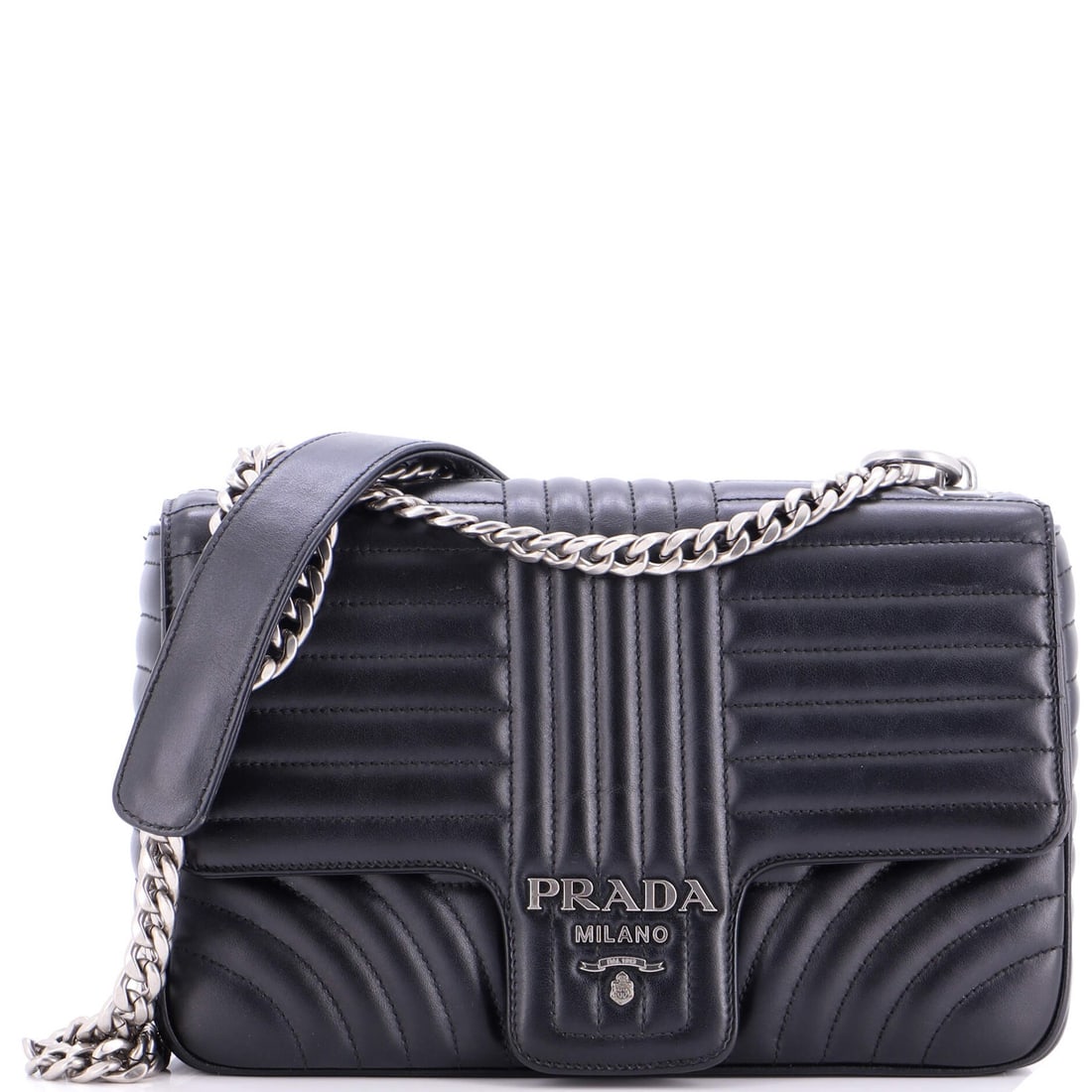 Medium Prada Chain Flap Shoulder Bag Diagramme Quilted Leather: Medium Prada Chain Flap Shoulder Bag Diagramme Quilted Leather This listing features Medium Prada Chain Flap Shoulder Bag Diagramme Quilted Leather. Item specifics are provided below. Item Specifics: