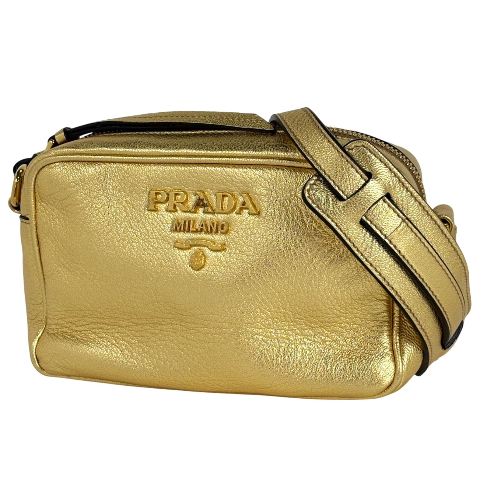 Leather Prada Shoulder Bag: Leather Prada Shoulder Bag This listing features Leather Prada Shoulder Bag. Item specifics are provided below. Item Specifics: Brand: Prada Type: Shoulder Bag Material: Leather Color: Gold Gender: Wo